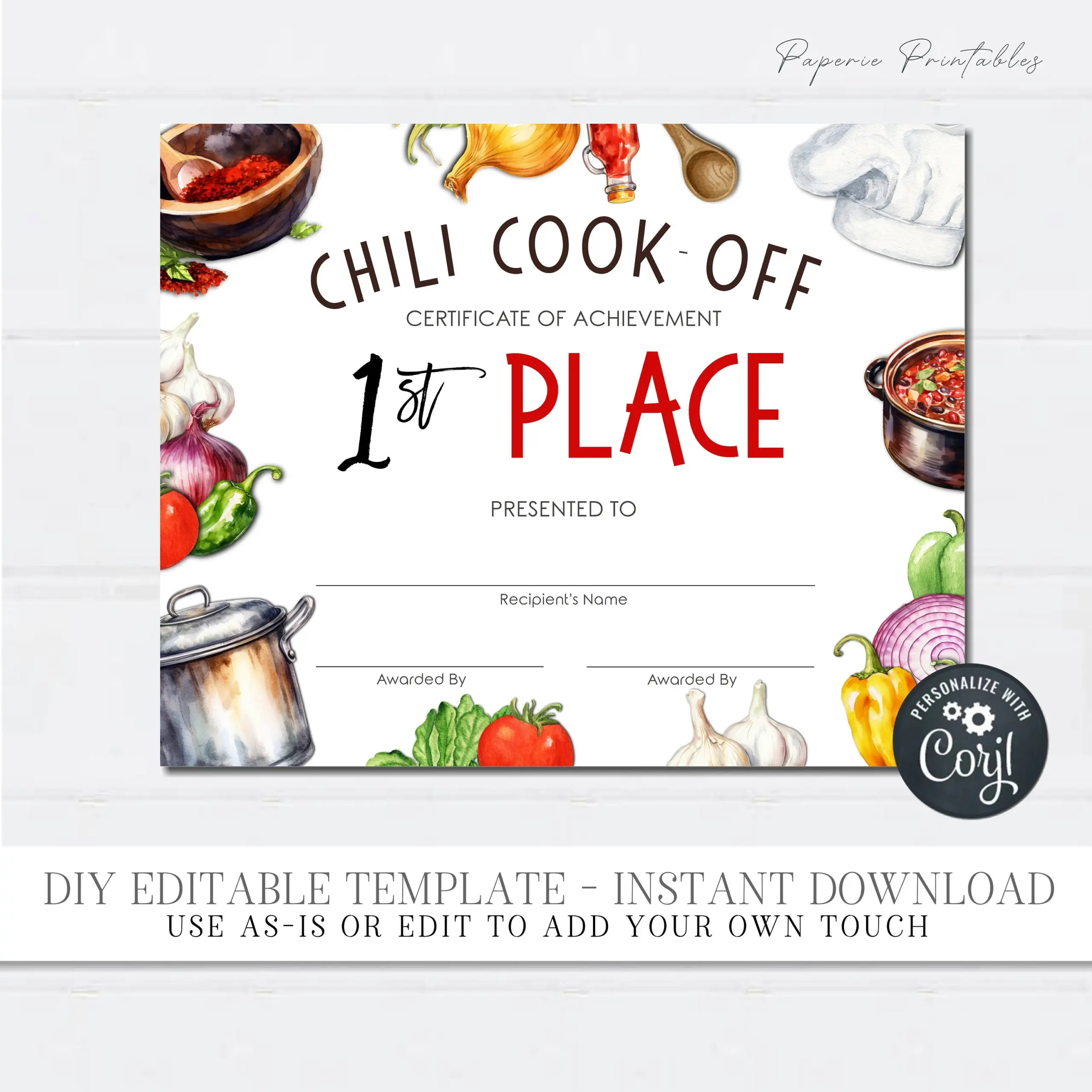 Chili Cook Off Award Certificate