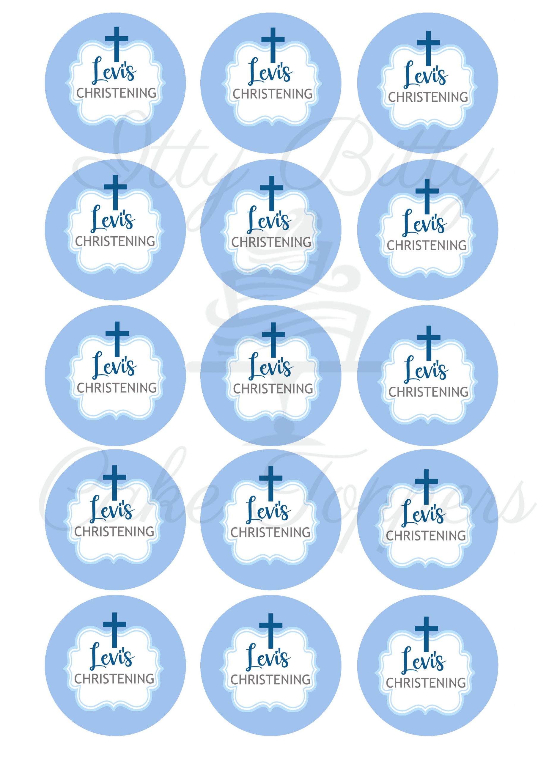 Christening Religious Edible Cupcake Toppers Blue