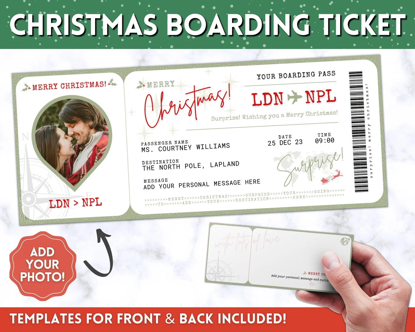 Christmas Boarding Ticket Green