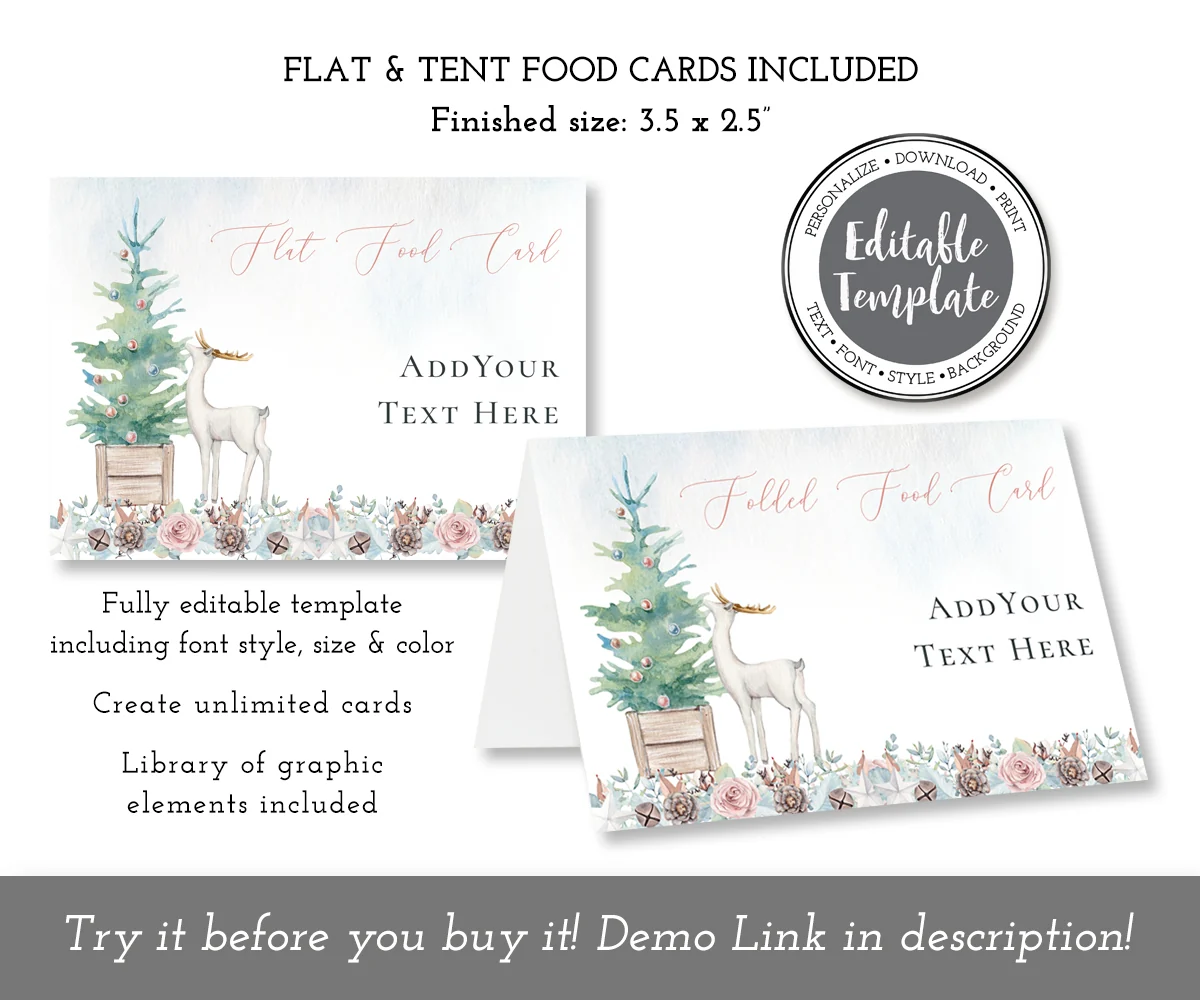 Christmas Buffet Food Tent Cards Winter Holiday Food Labels Editable Template