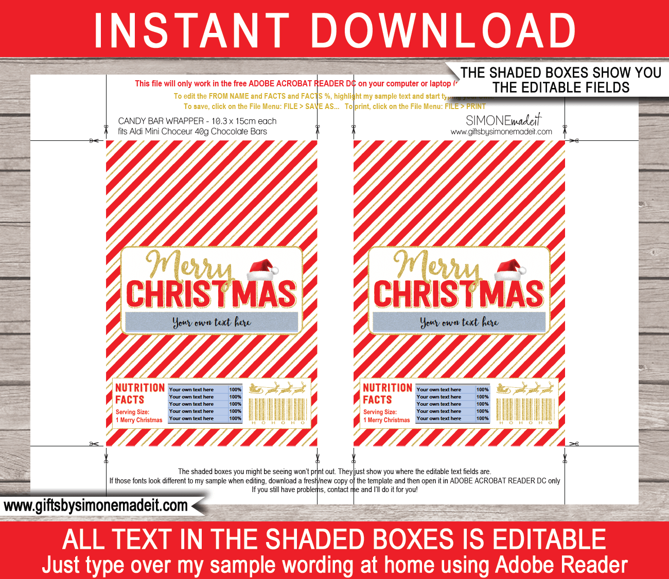 Christmas Chocolate Bar Wrapper Template