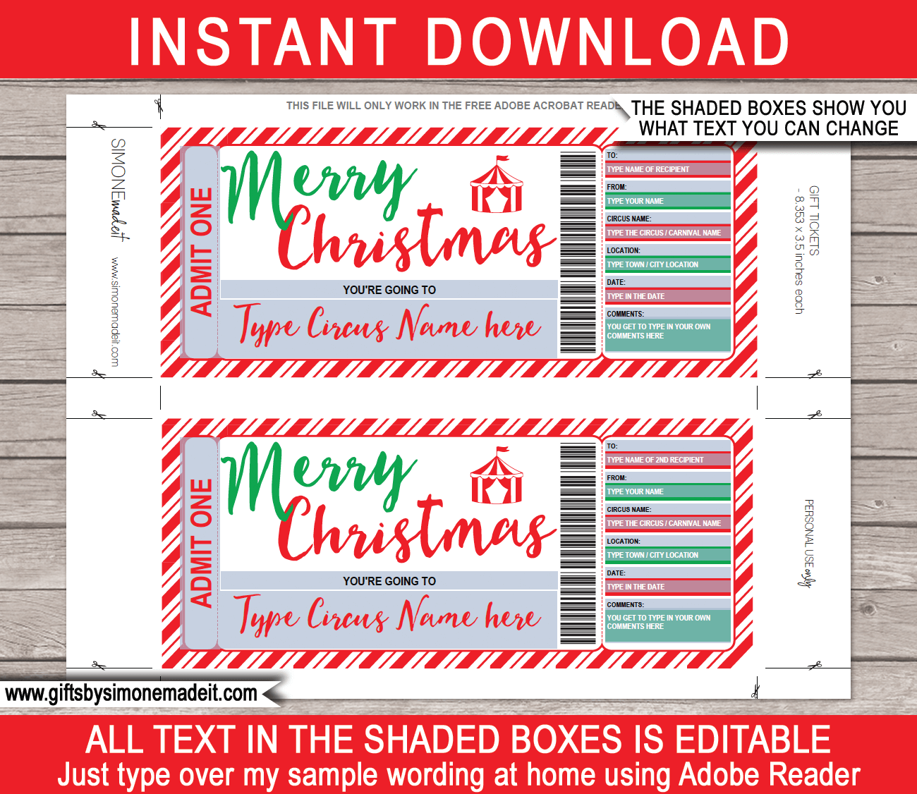 Christmas Circus Ticket Gift Voucher Template