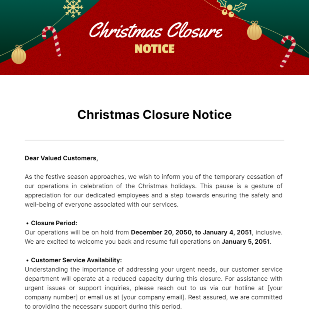 Christmas Closure Notice Christmas Closure Notice
