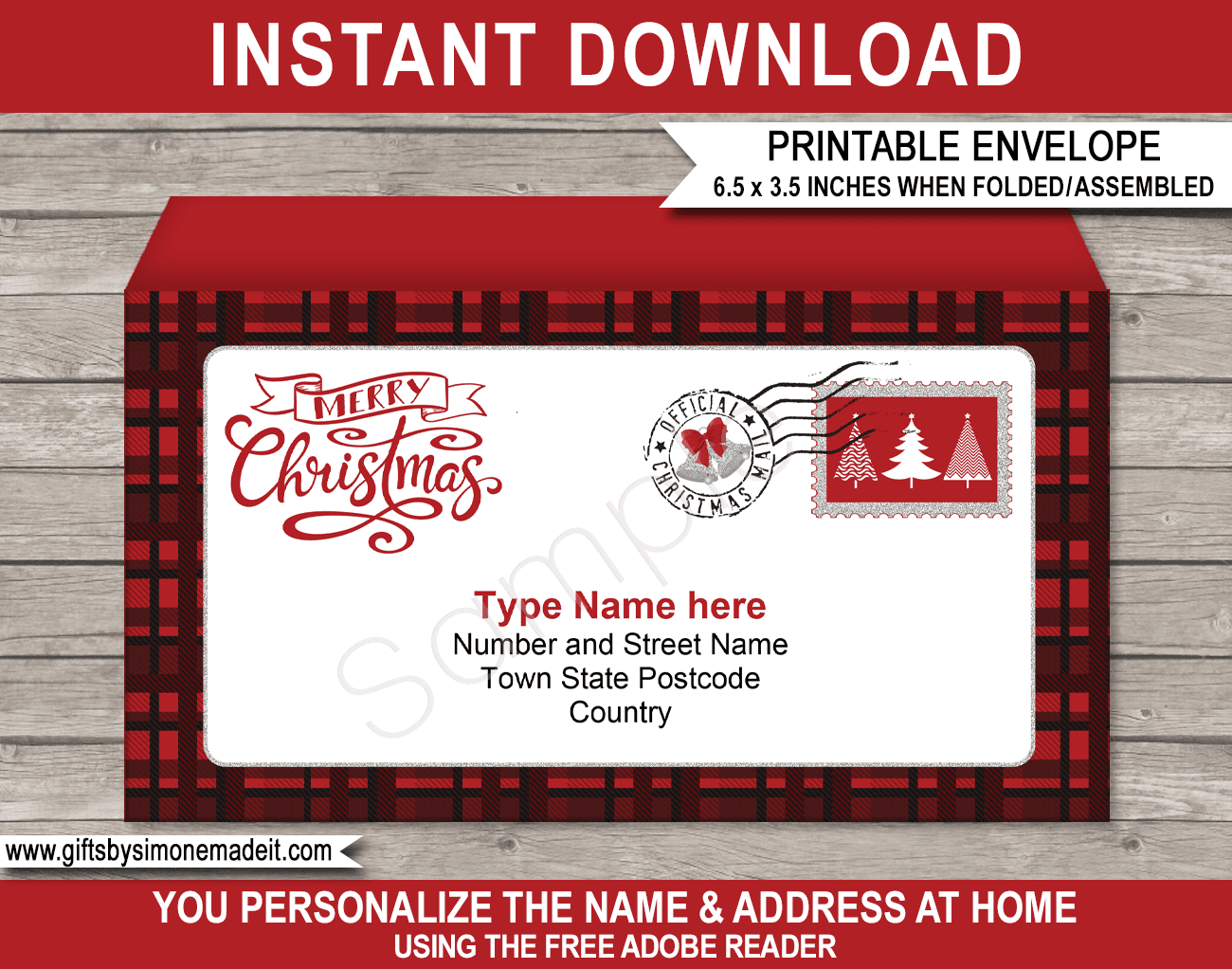 Christmas Envelope Template Buffalo Plaid