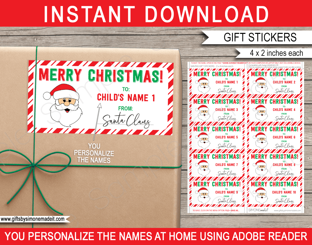 Christmas Gift Labels Santa