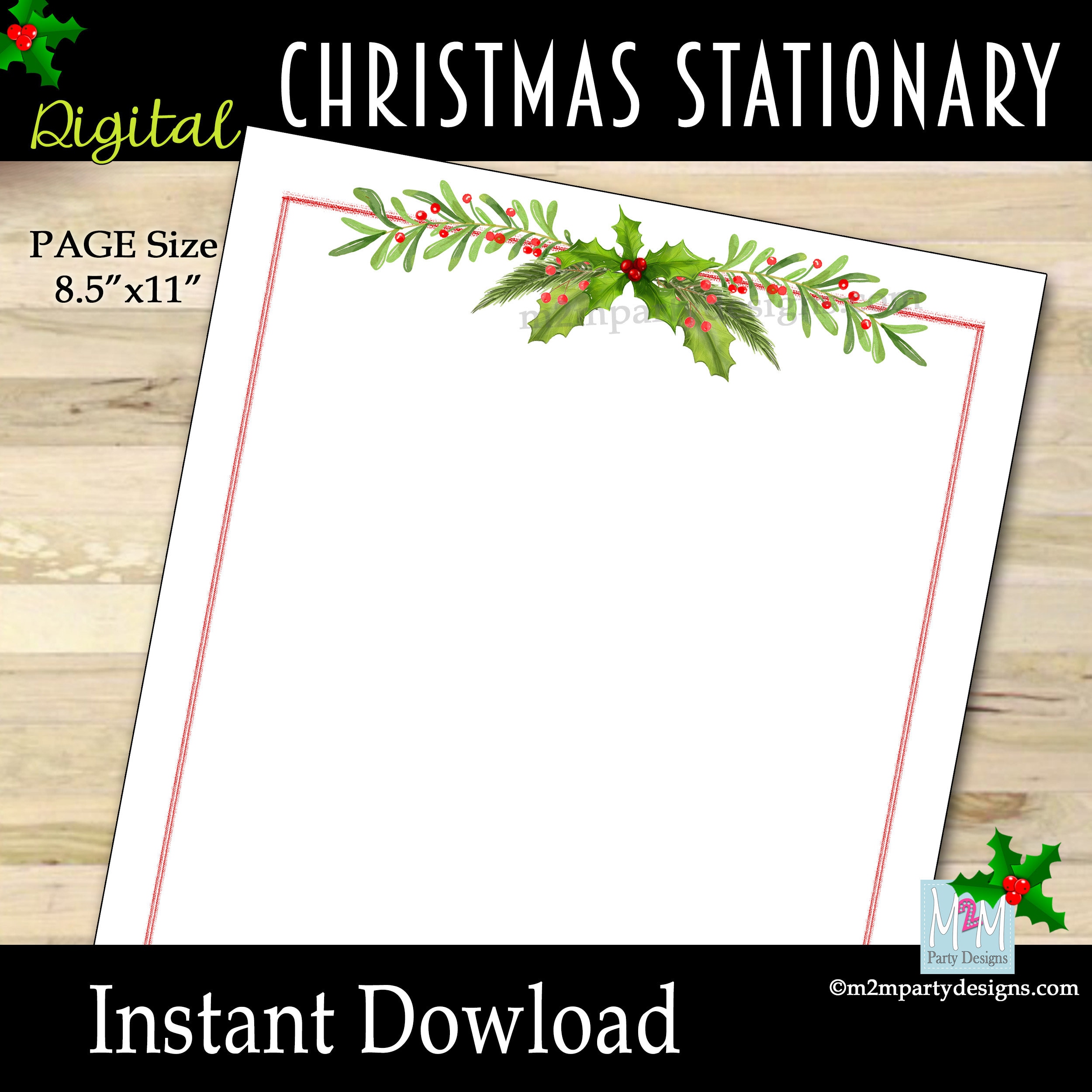 Christmas Holly Stationery Printable