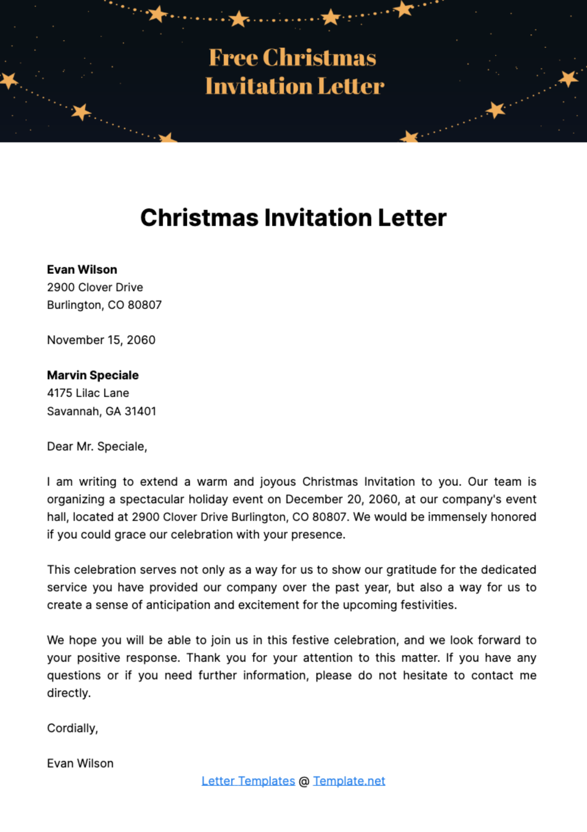 Christmas Invitation Letter