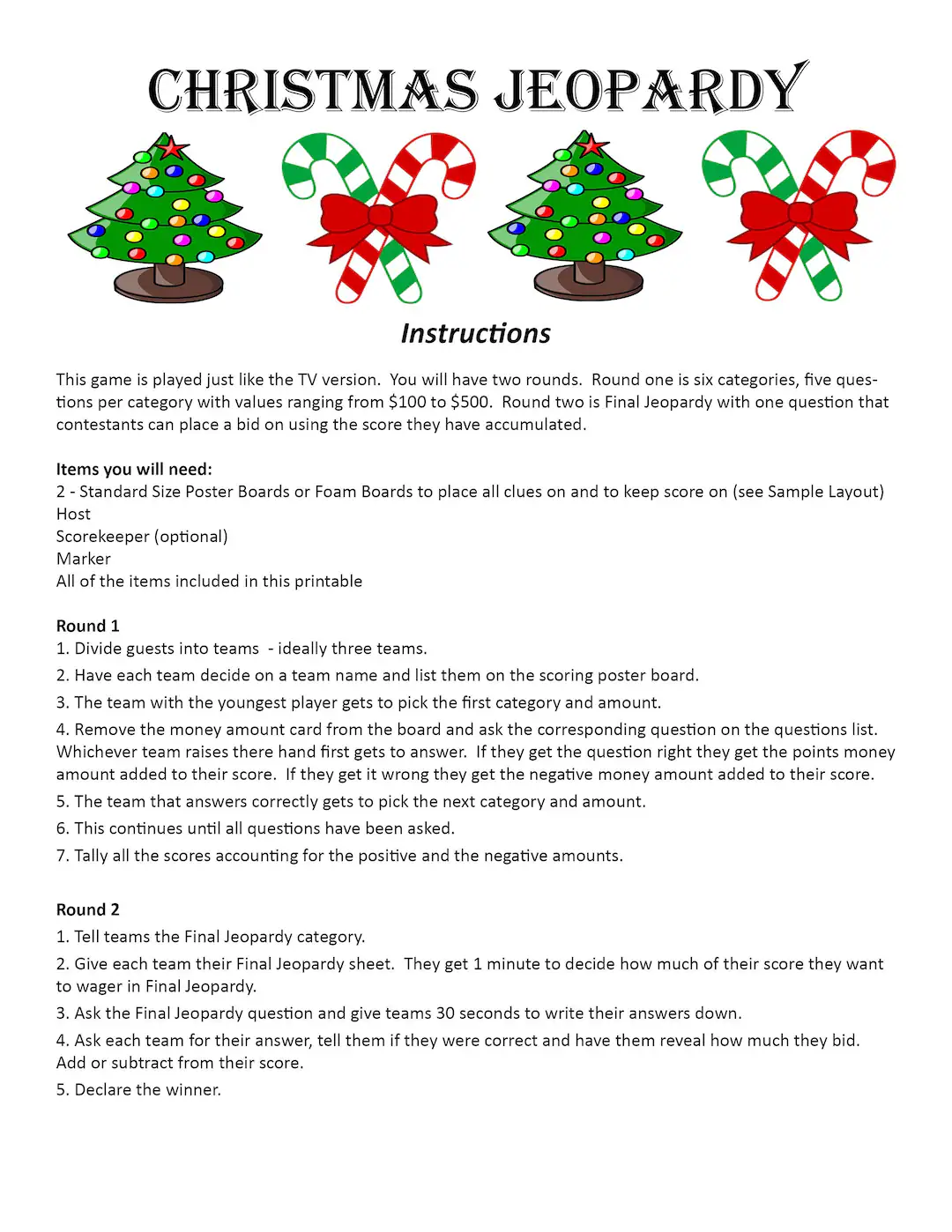 Christmas Jeopardy Digital Download Christmas Jeopardy Digital Download