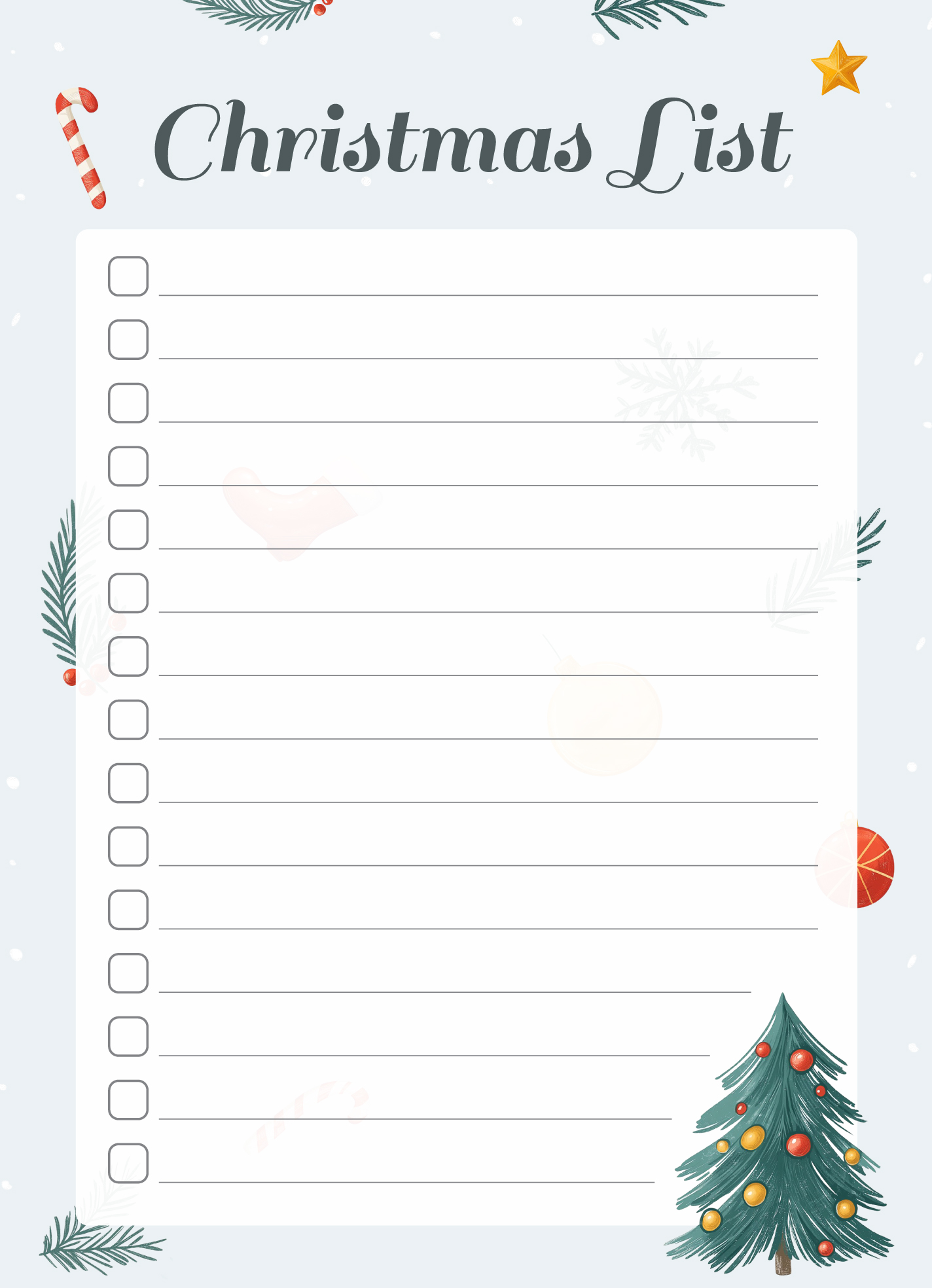 Christmas List Free Google Docs Template