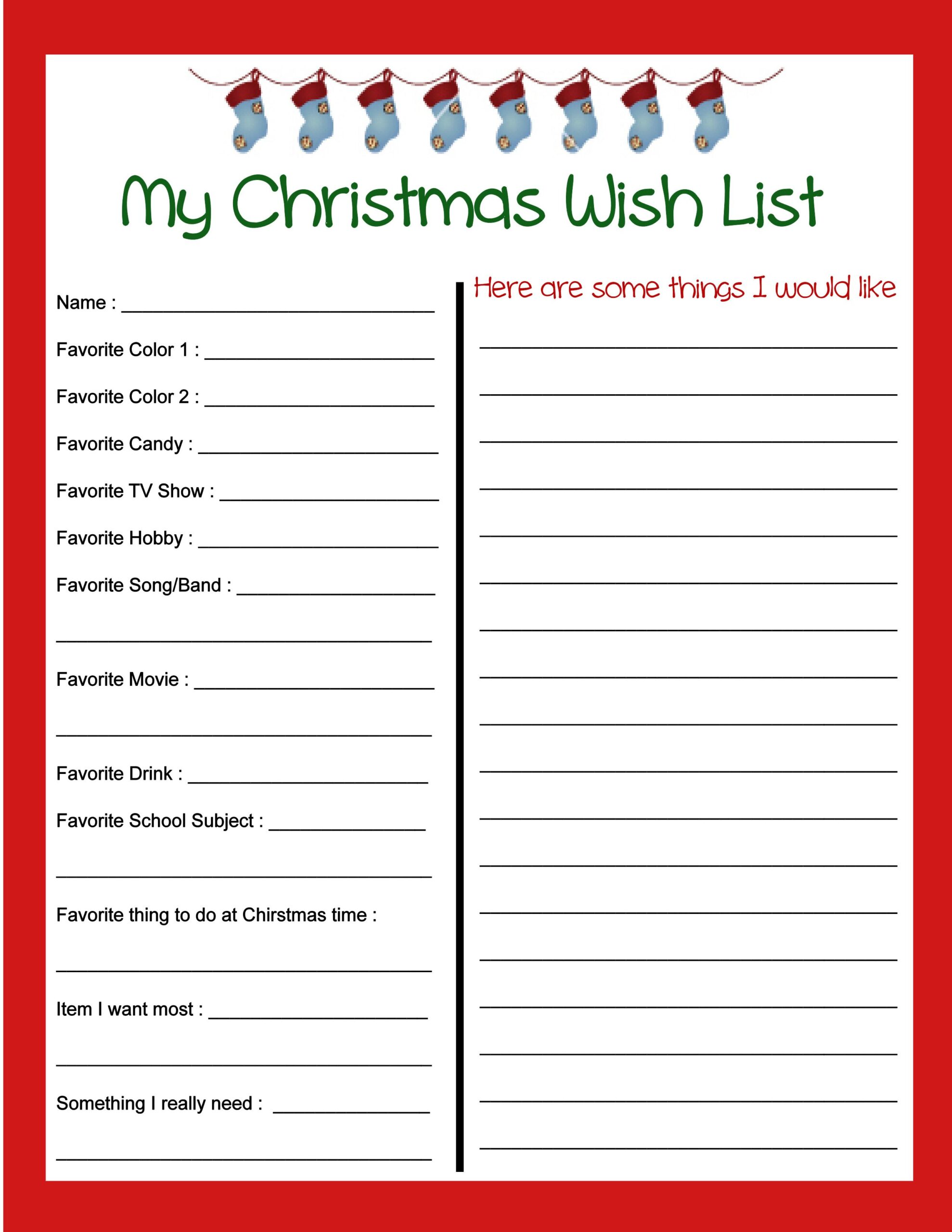 Christmas List Printable Christmas List Printable