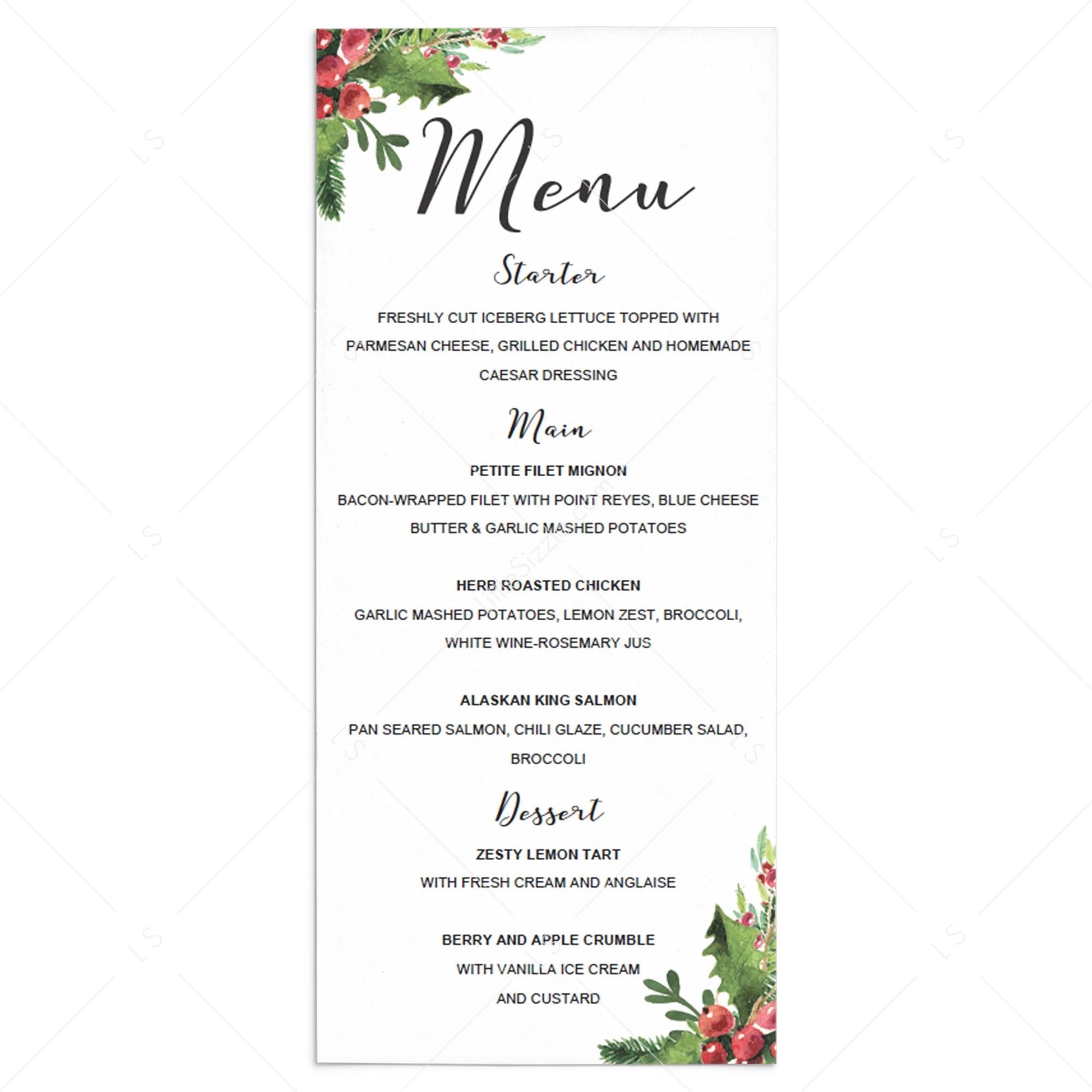 christmas menu card template christmas menu card template