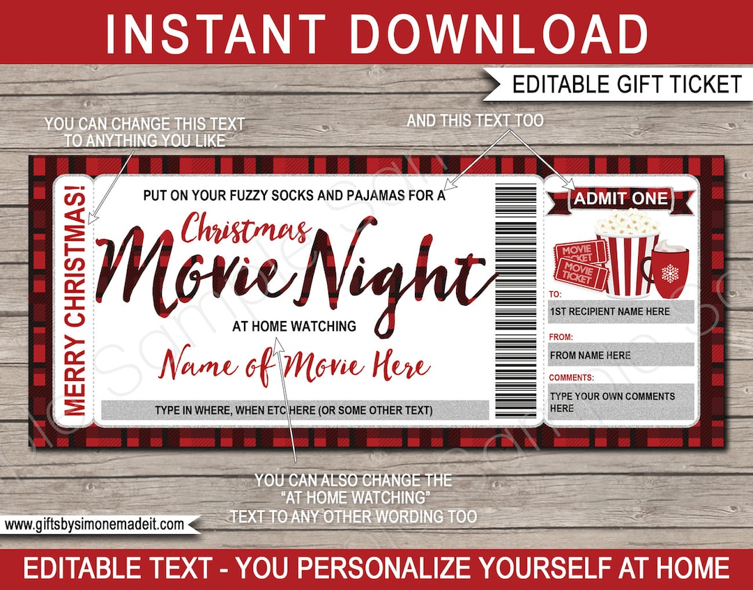 Christmas Movie Night Ticket Template