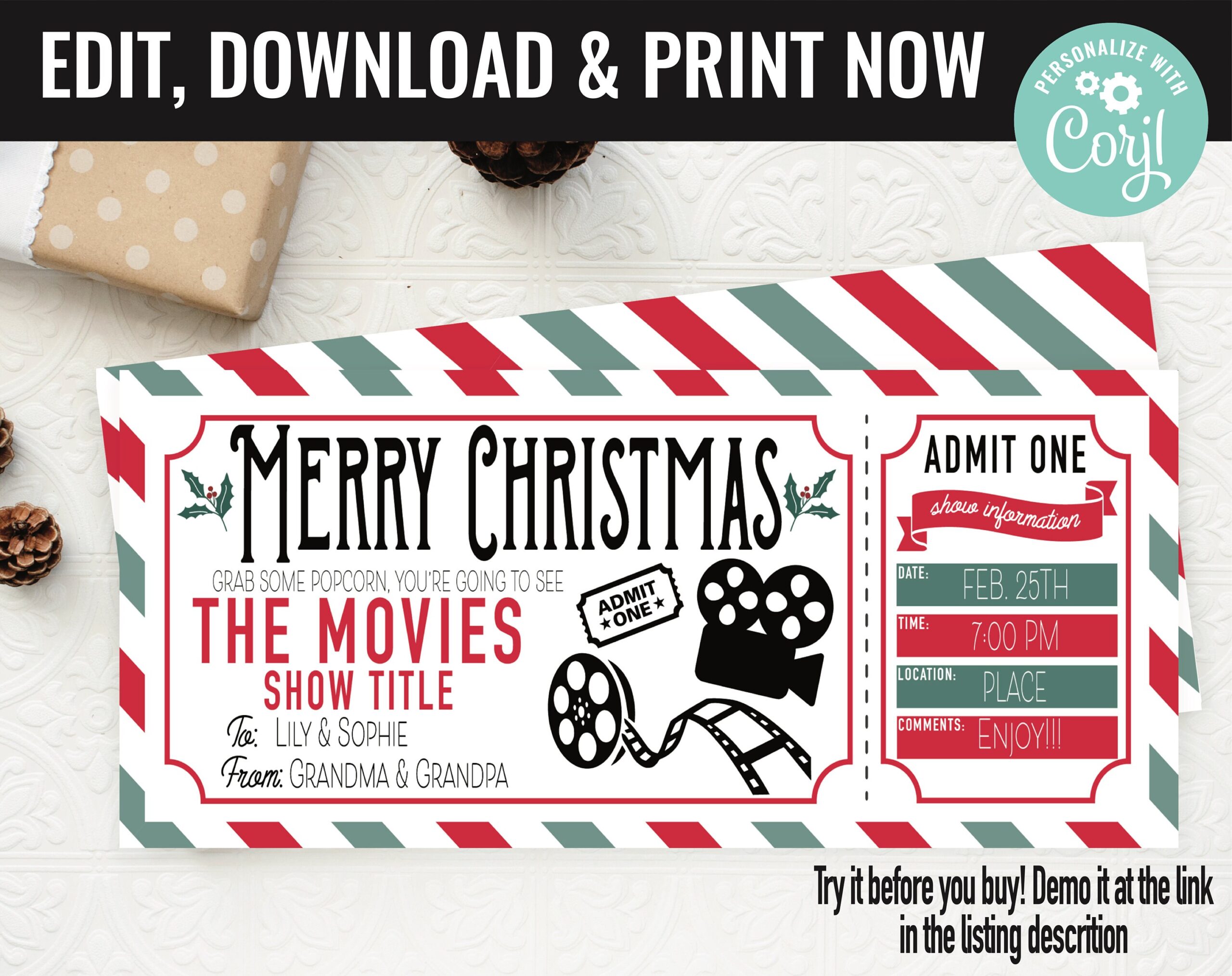Christmas Movie Ticket Surprise Gift