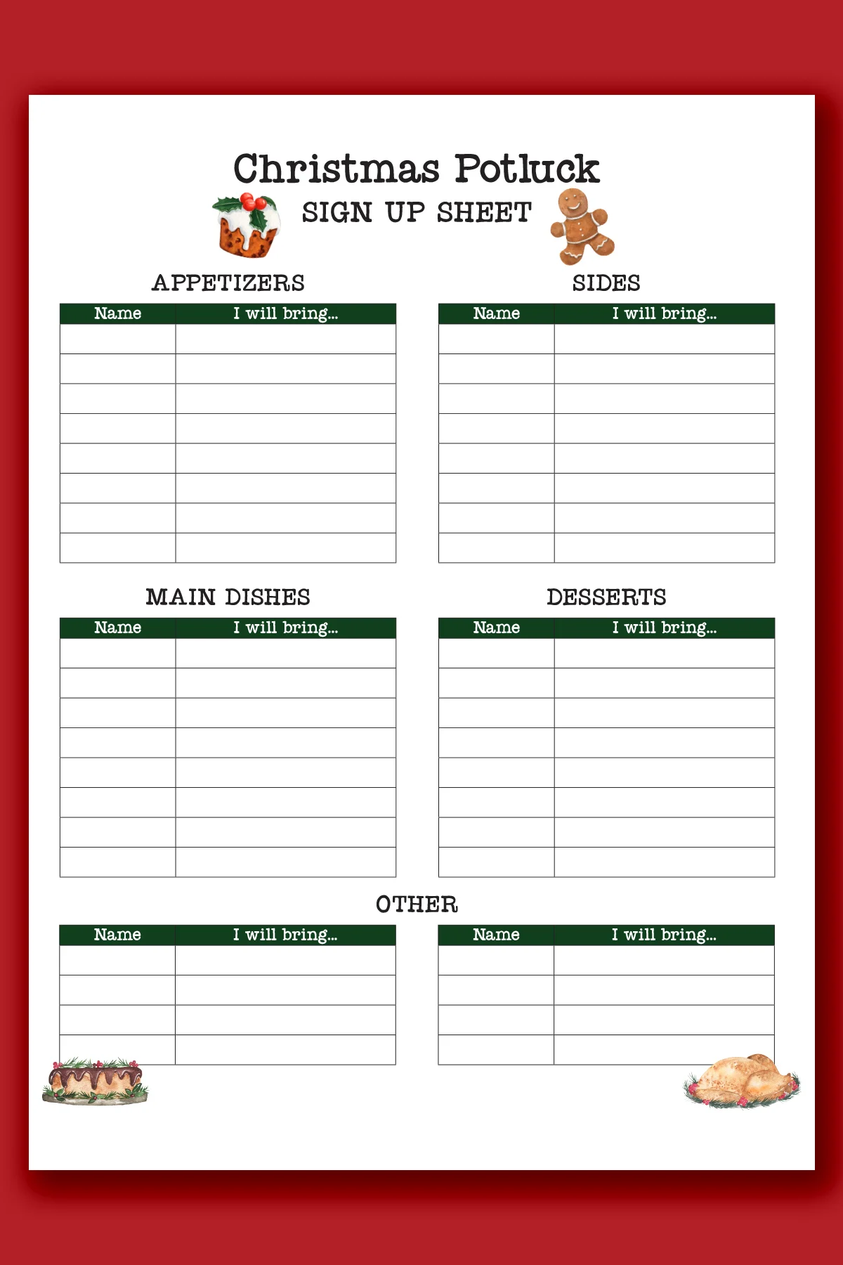 christmas potluck signup template