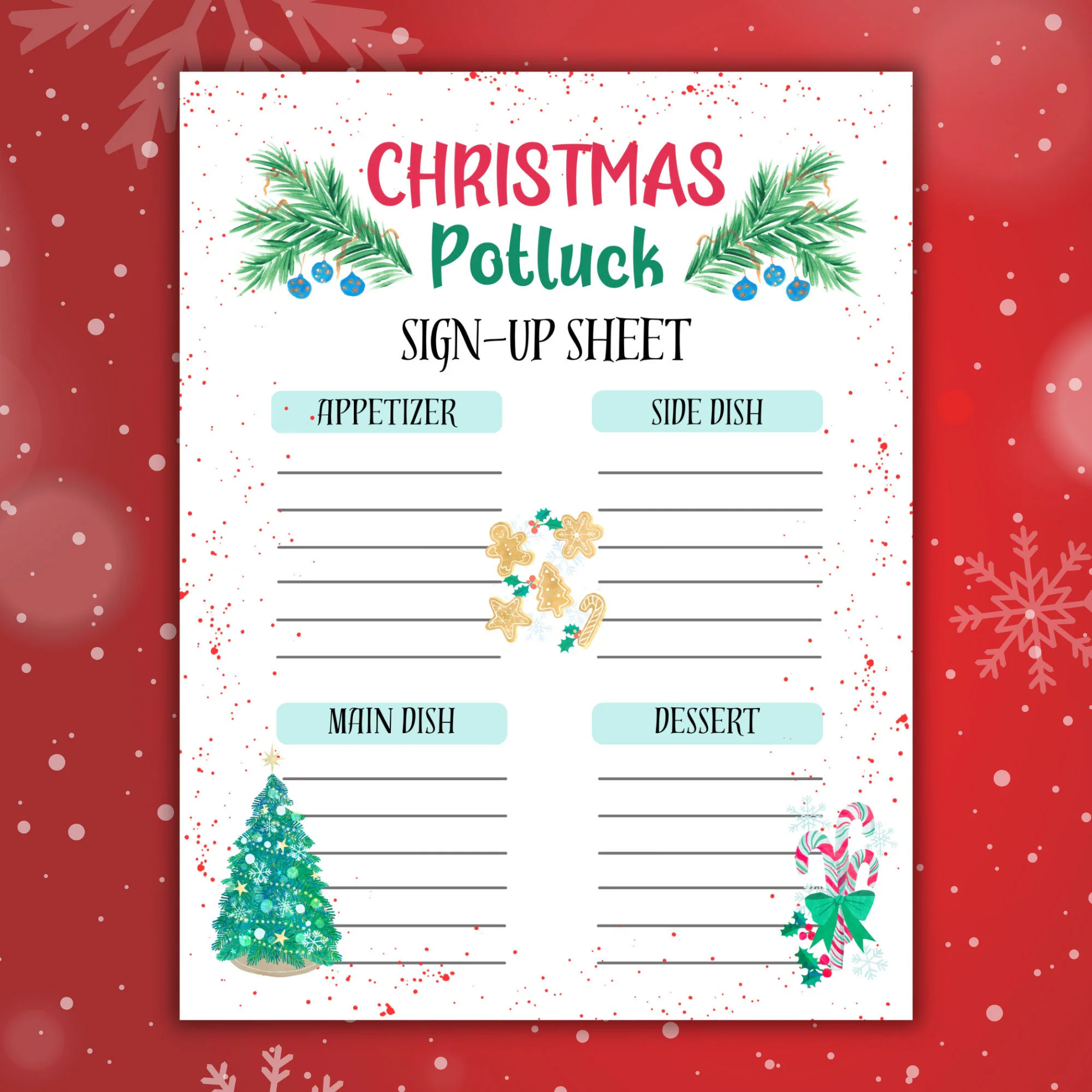 Christmas Potluck Sign Up Sheet Potluck