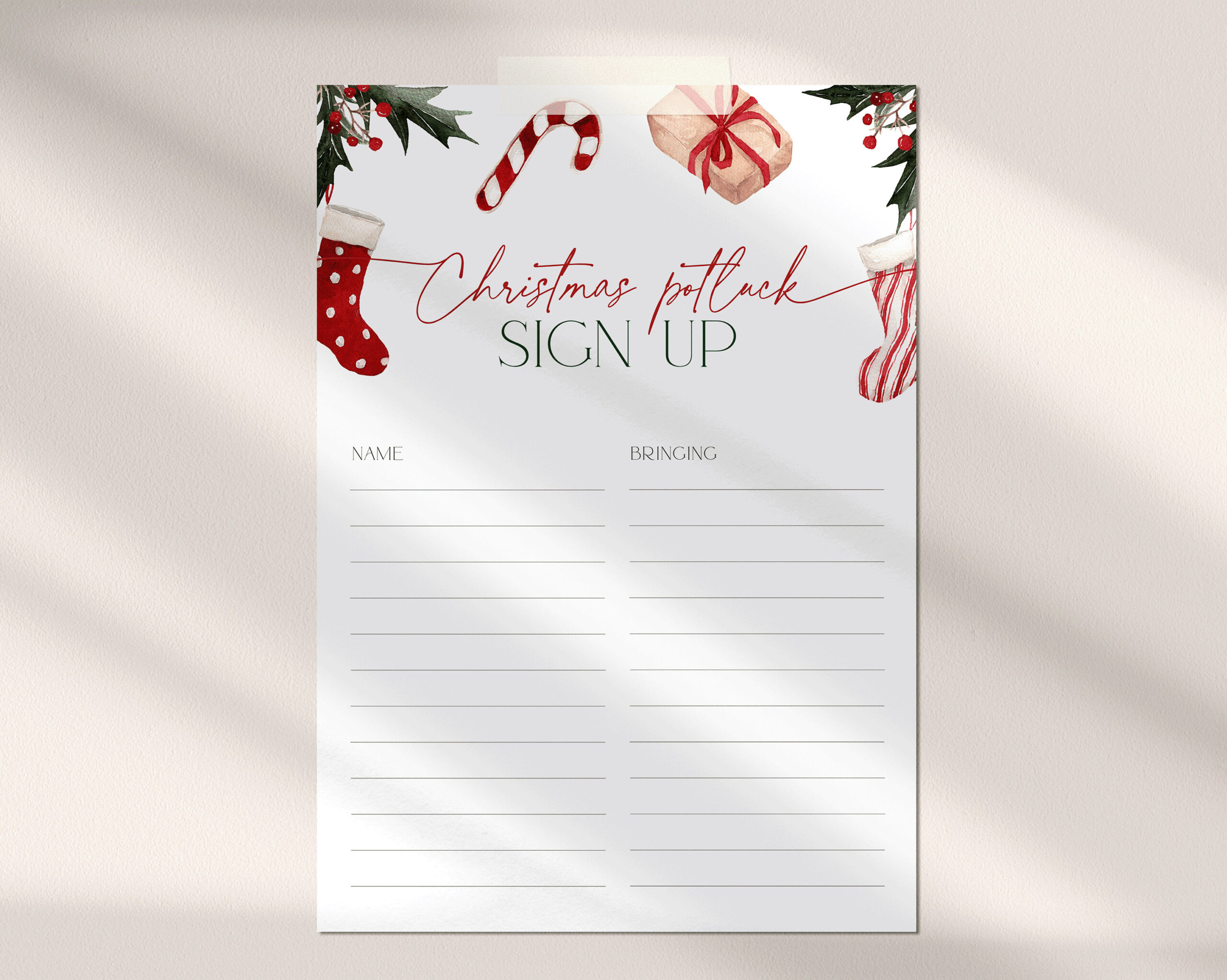 Christmas Potluck Sign Up Sheet Template