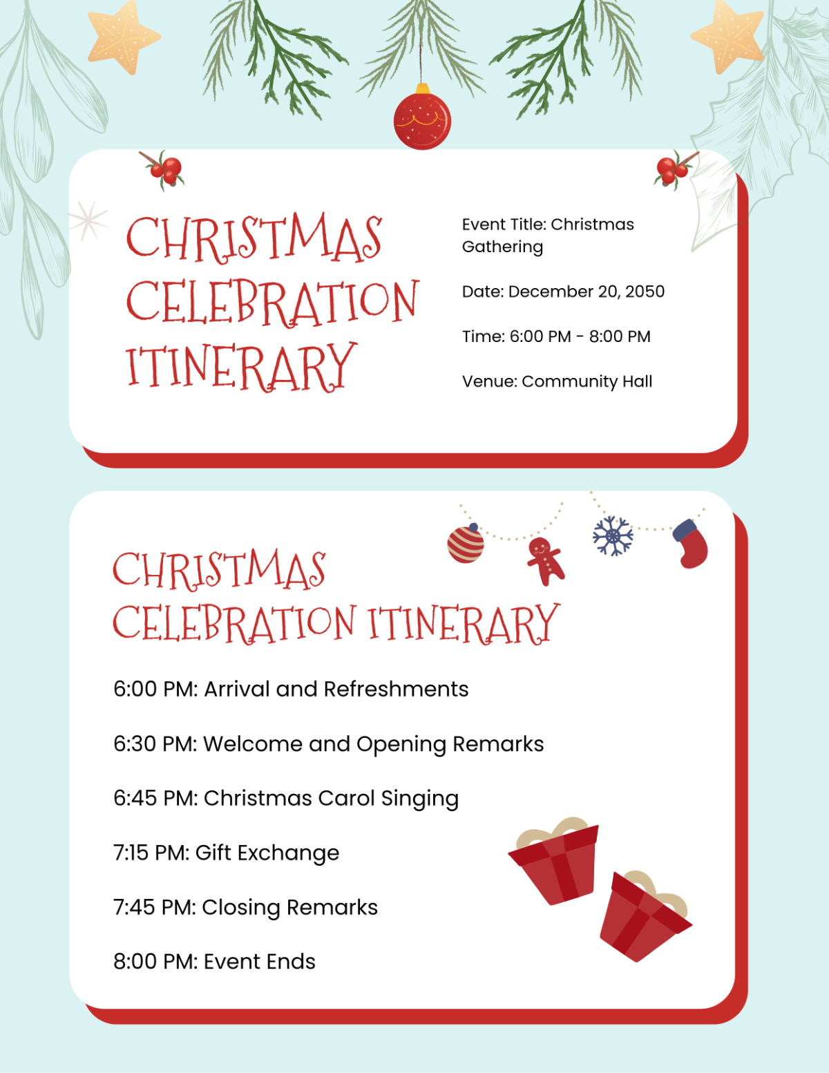 Christmas Program Event Itinerary