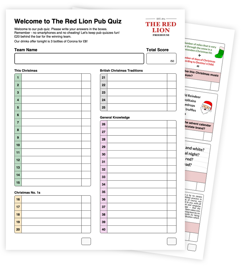 Christmas Pub Quiz Questions