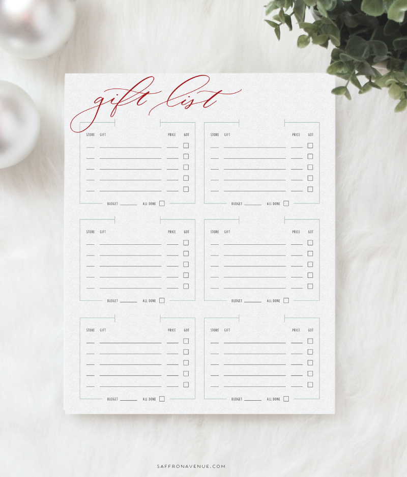 christmas shopping list template free