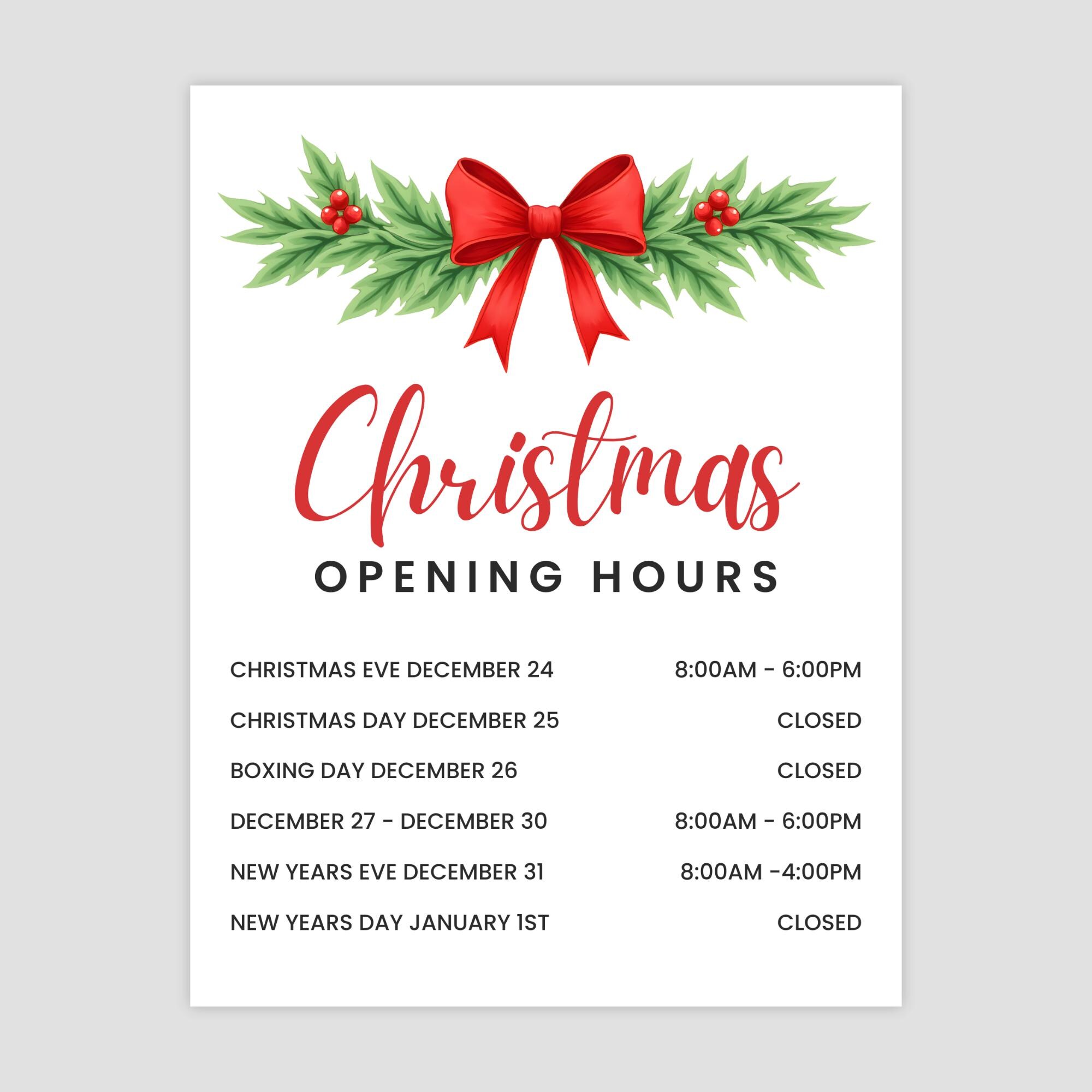 Christmas Store Hours Sign Canva Christmas Store Hours Sign Canva