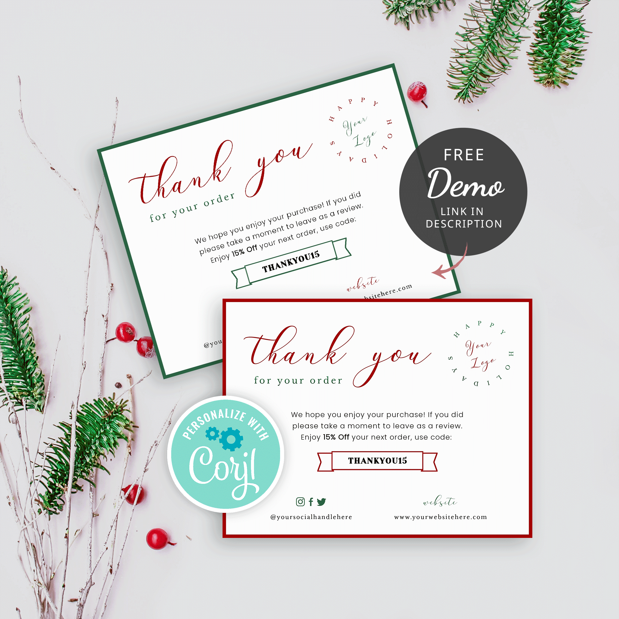 Christmas Thank You Card Template Holidays Thank You Note Christmas Thank You Card Template Holidays Thank You Note