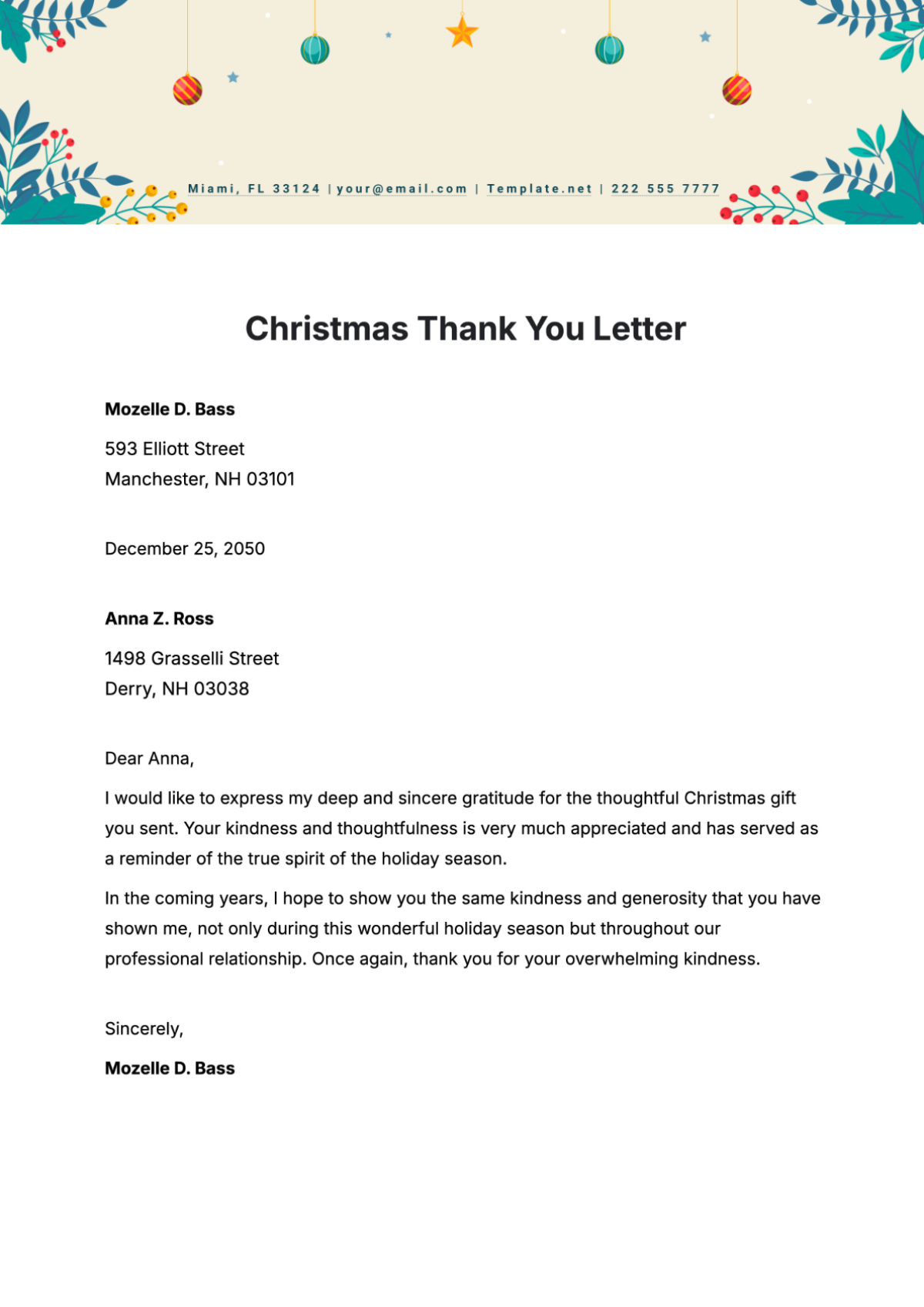 Christmas Thank You Letter