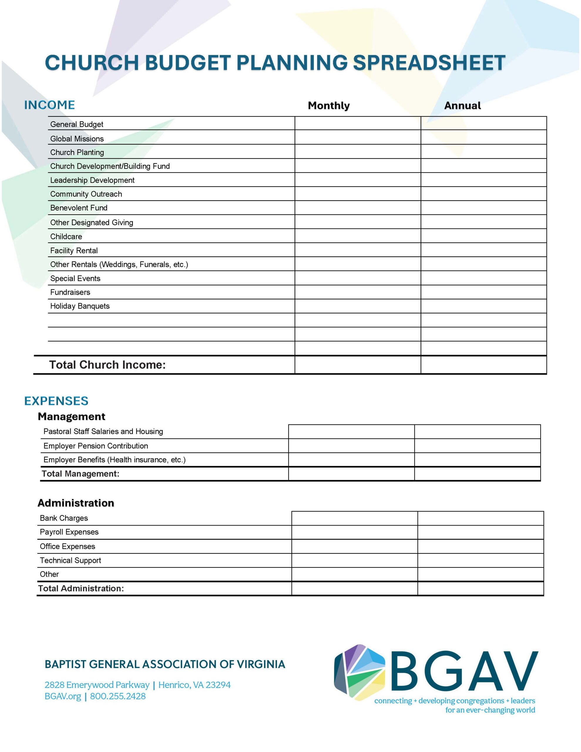 Church Budget Planning Spreadsheet Church Budget Planning Spreadsheet