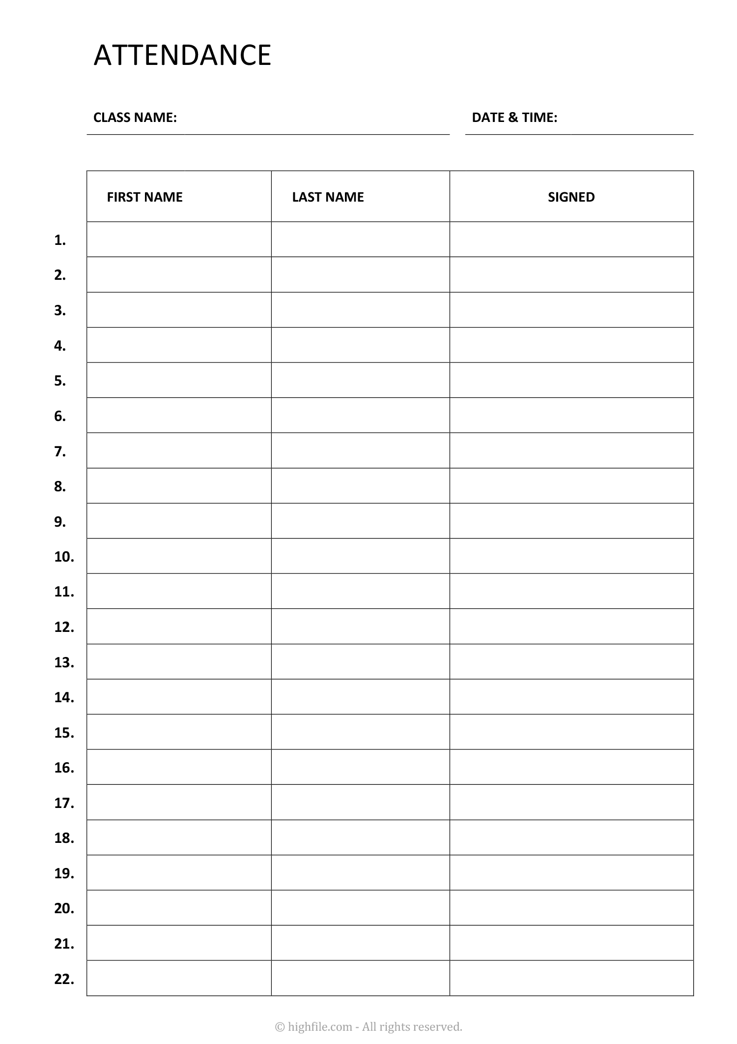 free printable class list template