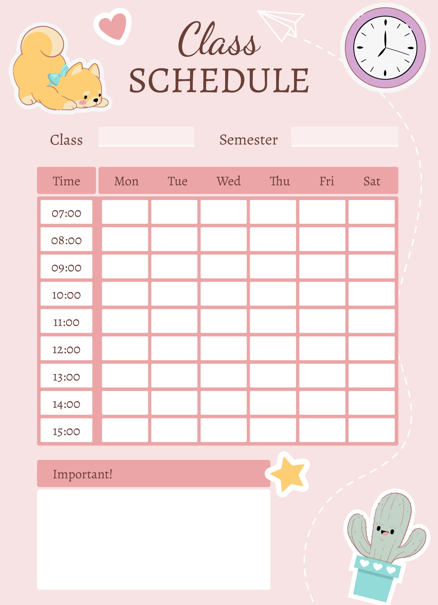 Class Schedule Templates Class Schedule Templates