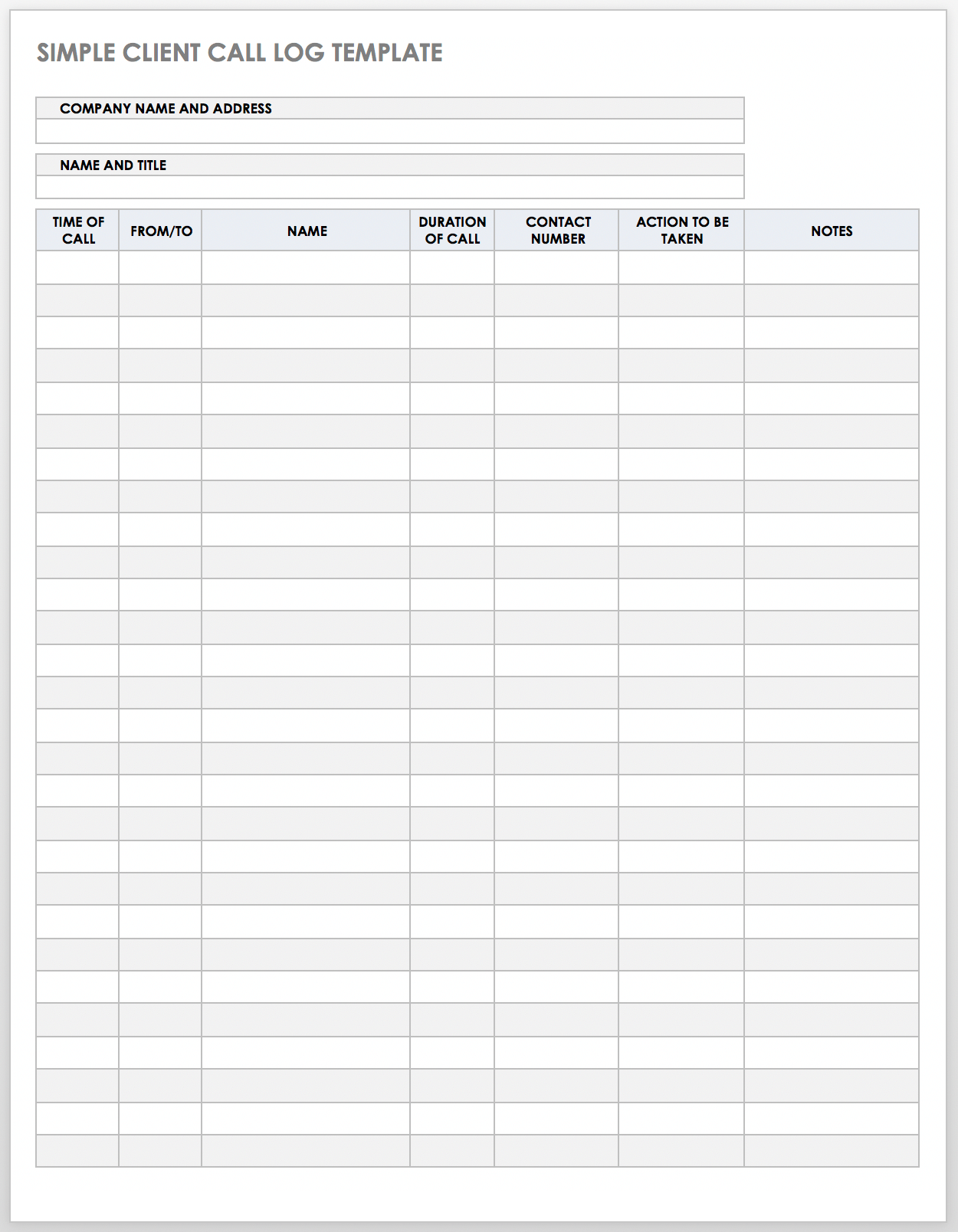 Client Call Log Template