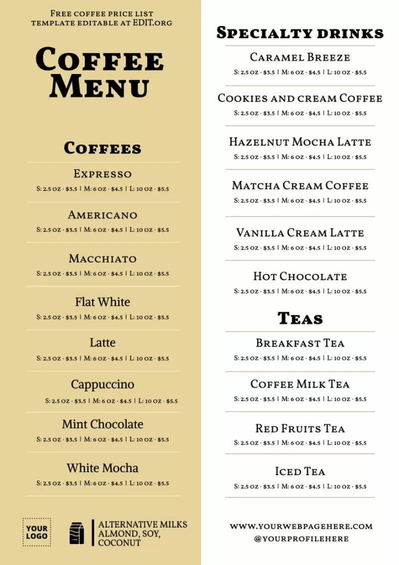 Coffee Menu Templates Coffee Menu Templates
