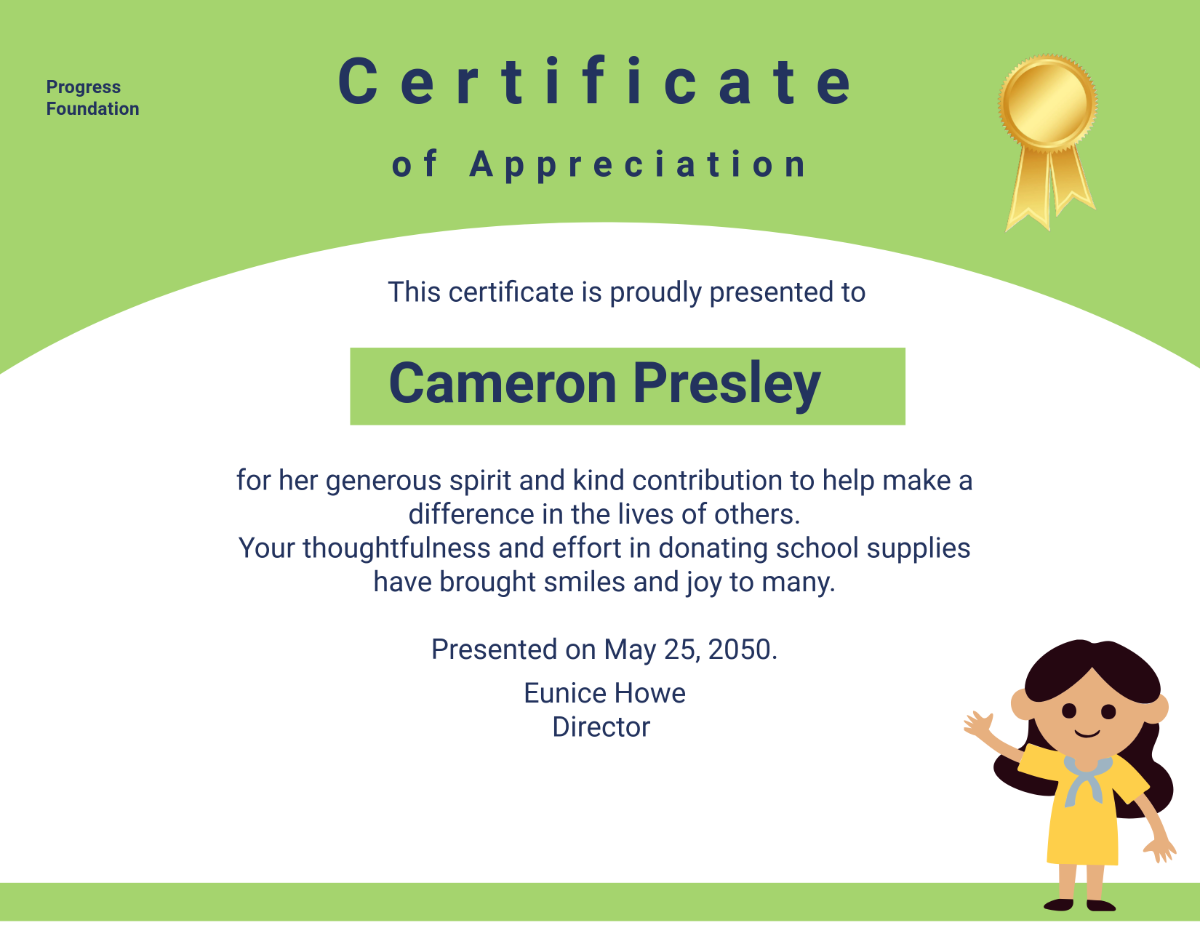 Colorful Donation Certificate For Kids