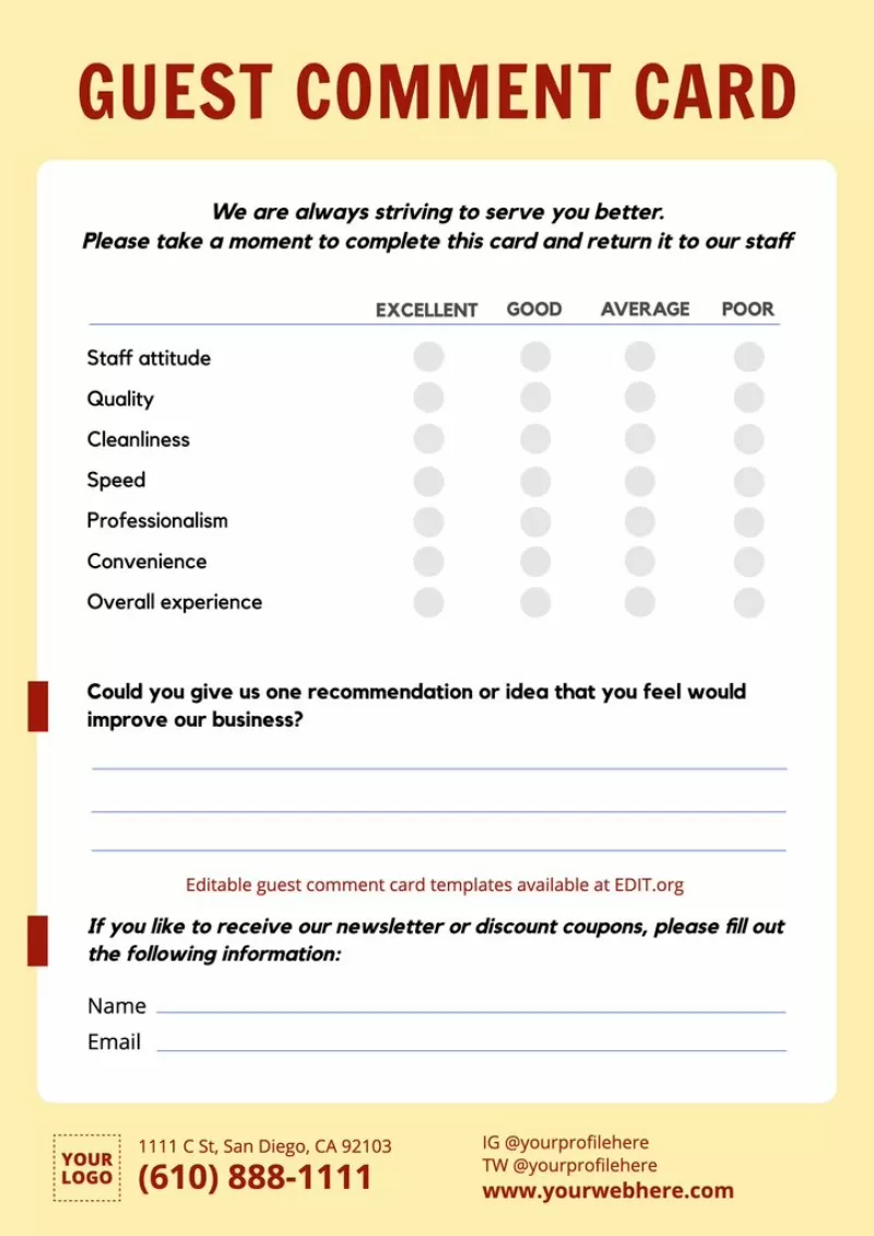 Comment Card Templates