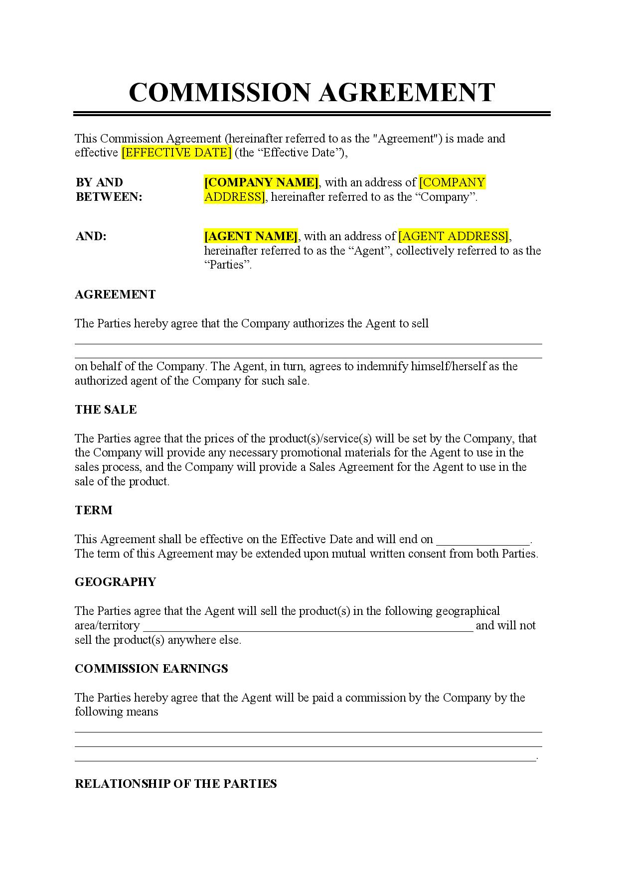 Commission Agreement Commission Agreement