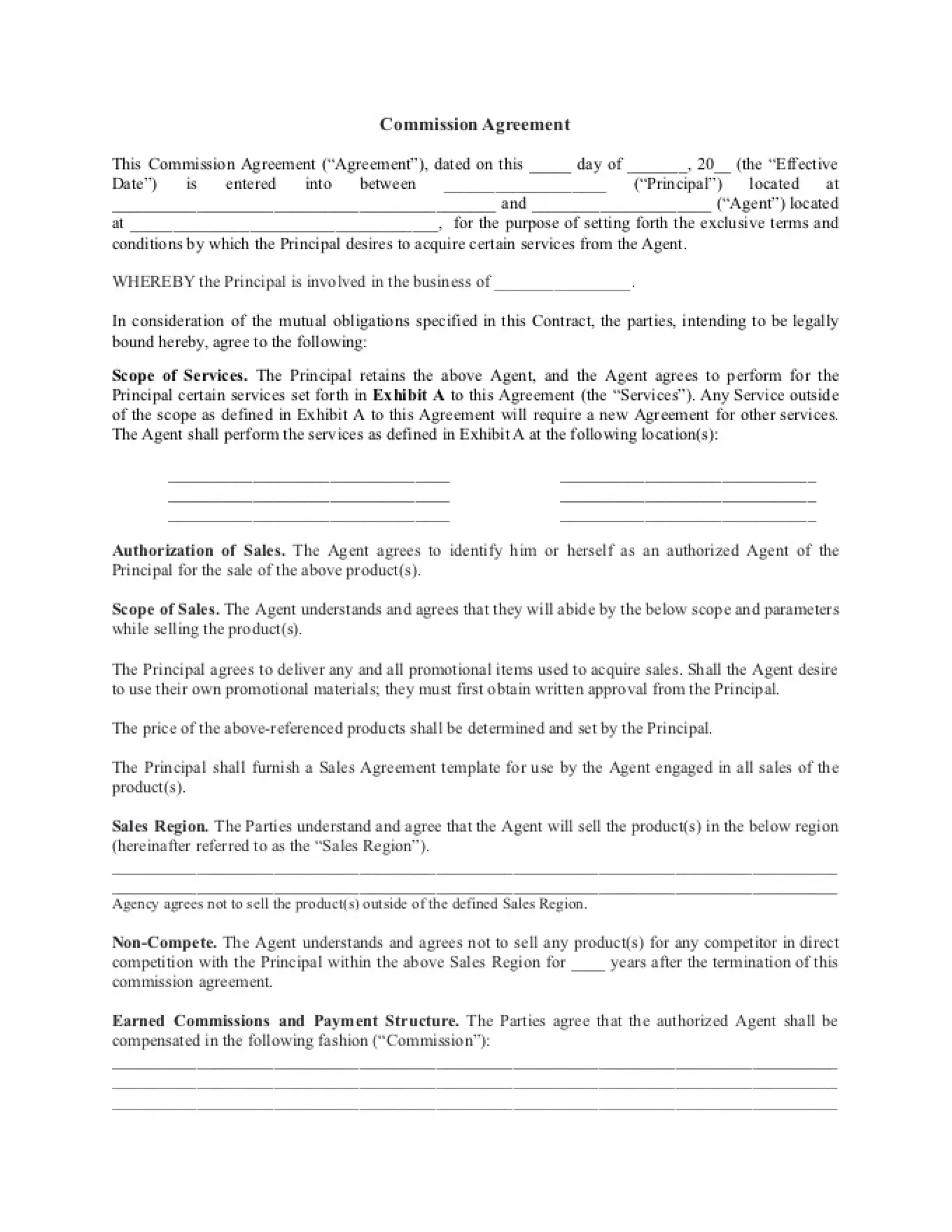 Commission Agreement Template Commission Agreement Template