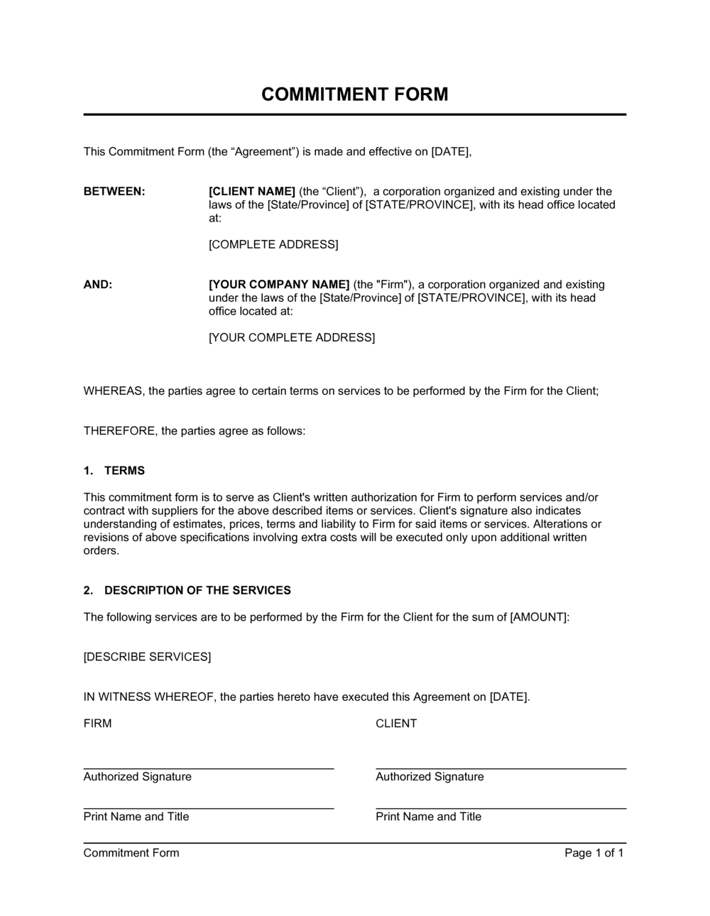 Commitment Form D1234 Commitment Form D1234