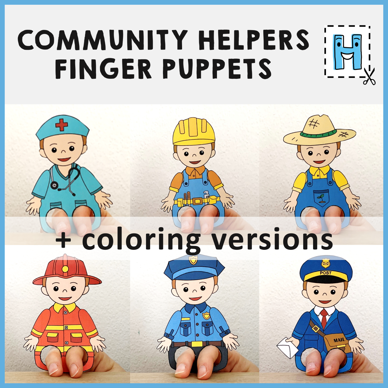 Community Helpers Finger Puppets Career Day Printable Coloring Craft Activity Community Helpers Finger Puppets Career Day Printable Coloring Craft Activity