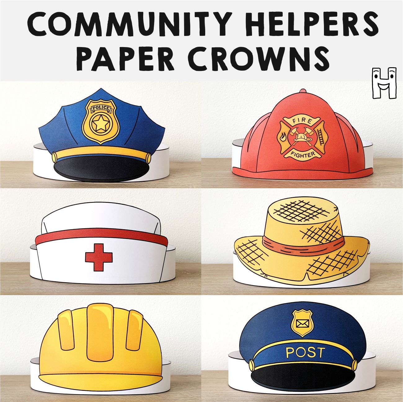 Community Helpers Paper Hats Career Day Printable Paper Costume Craft
