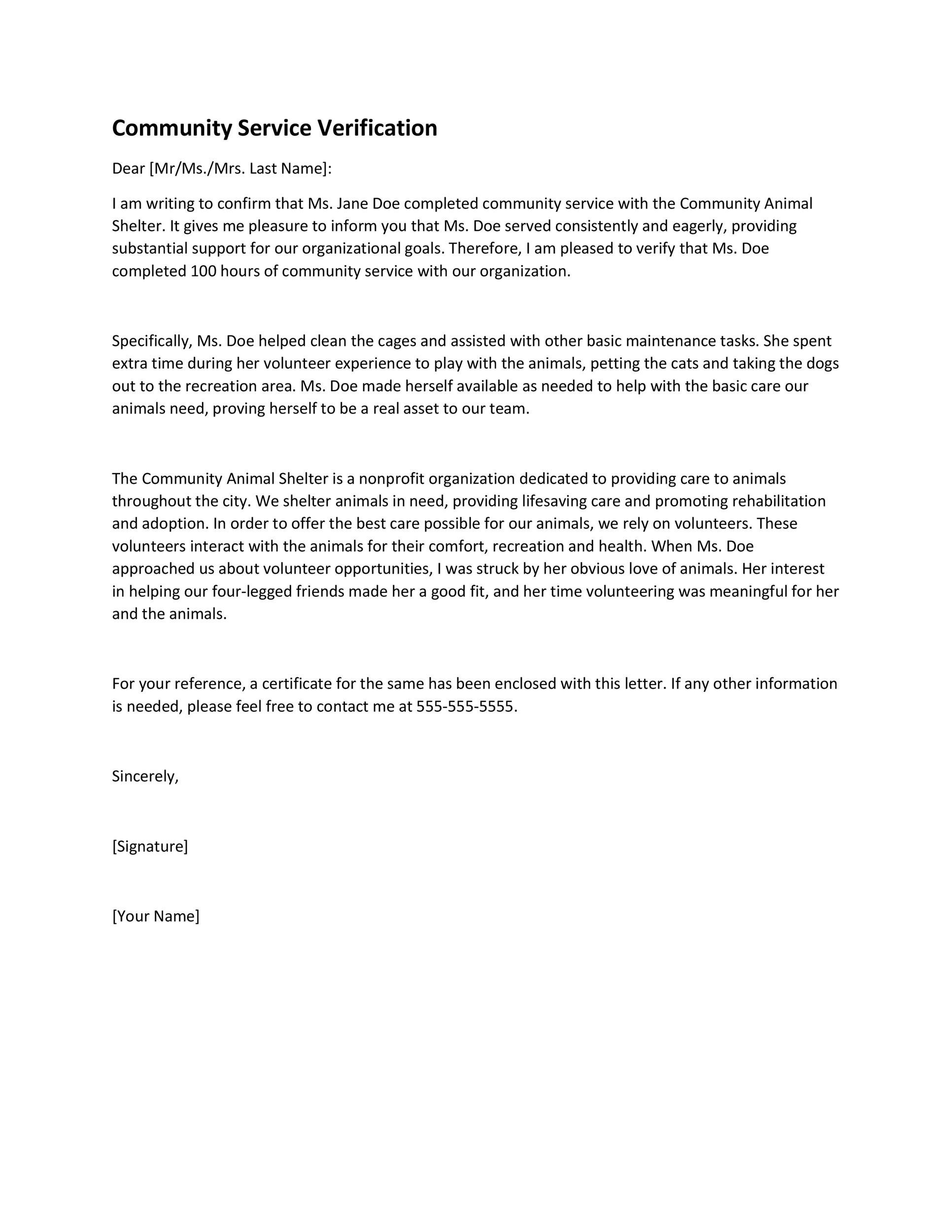 Community Service Letter Community Service Letter