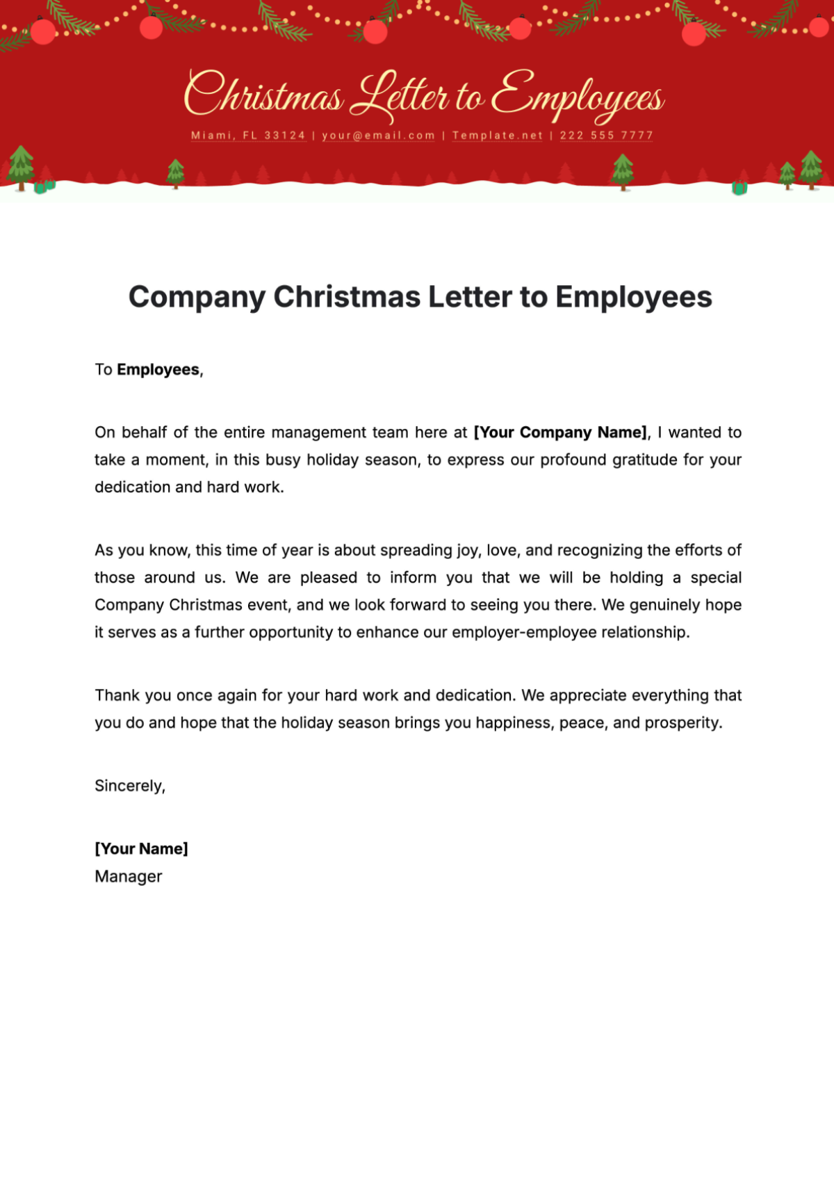 Company Christmas Letter To Employees Company Christmas Letter To Employees