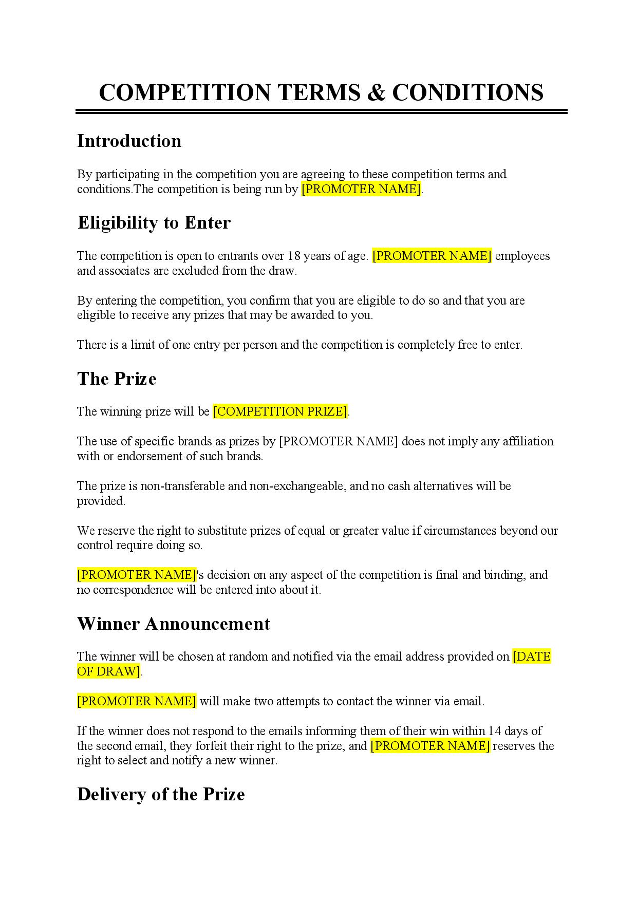Competition Terms Conditions