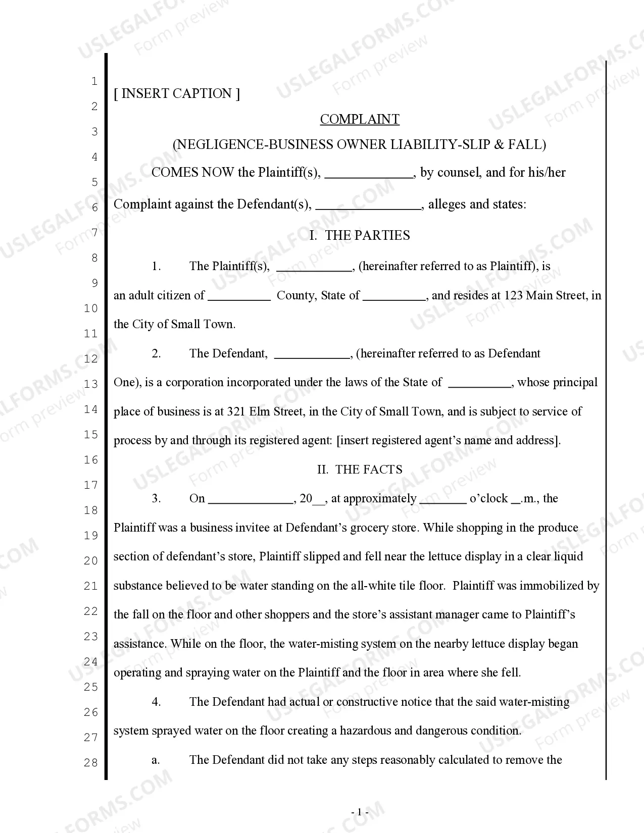 Complaint Against Business Owner For Slip And Fall Complaint Against Business Owner For Slip And Fall