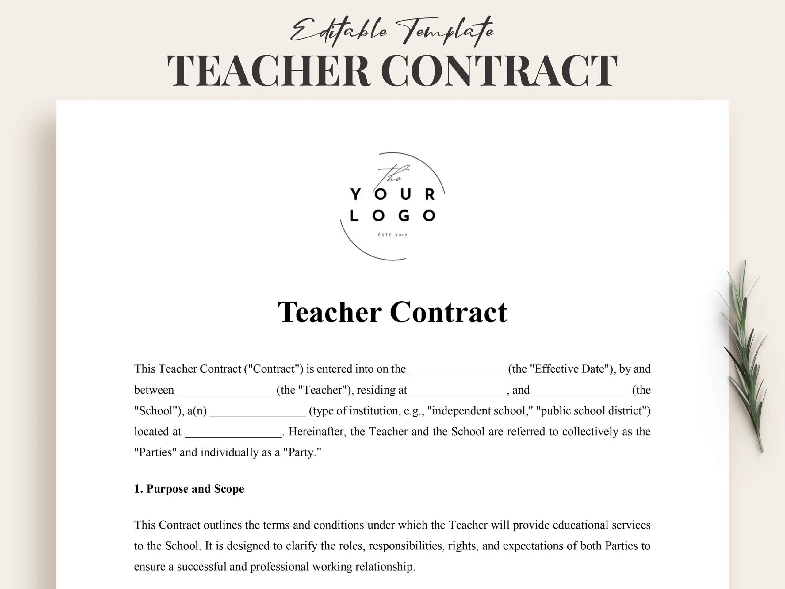Comprehensive Teacher Contract Template Comprehensive Teacher Contract Template