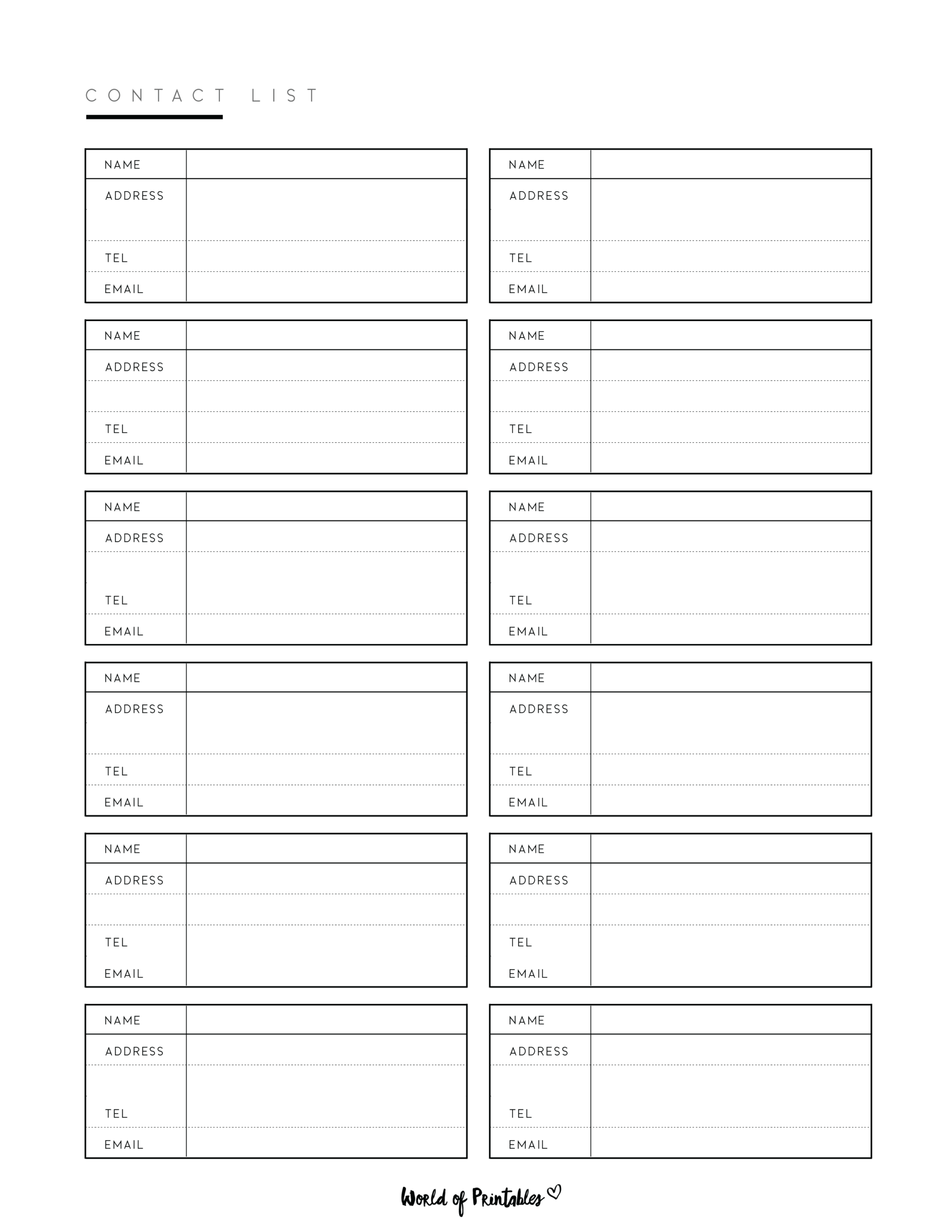Contact List Templates
