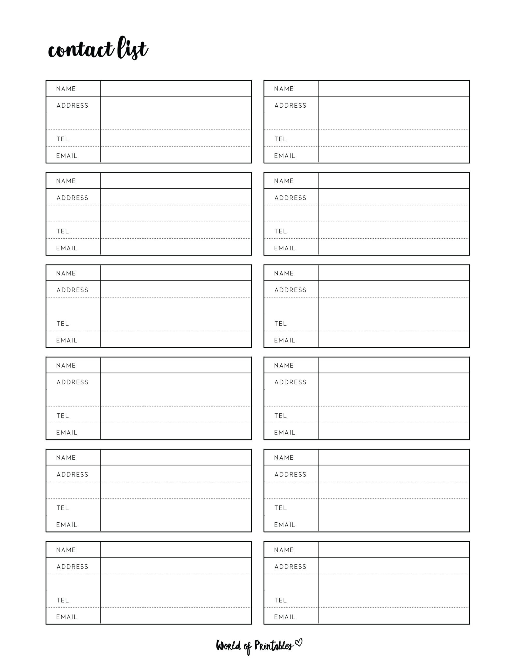 Contact List Templates