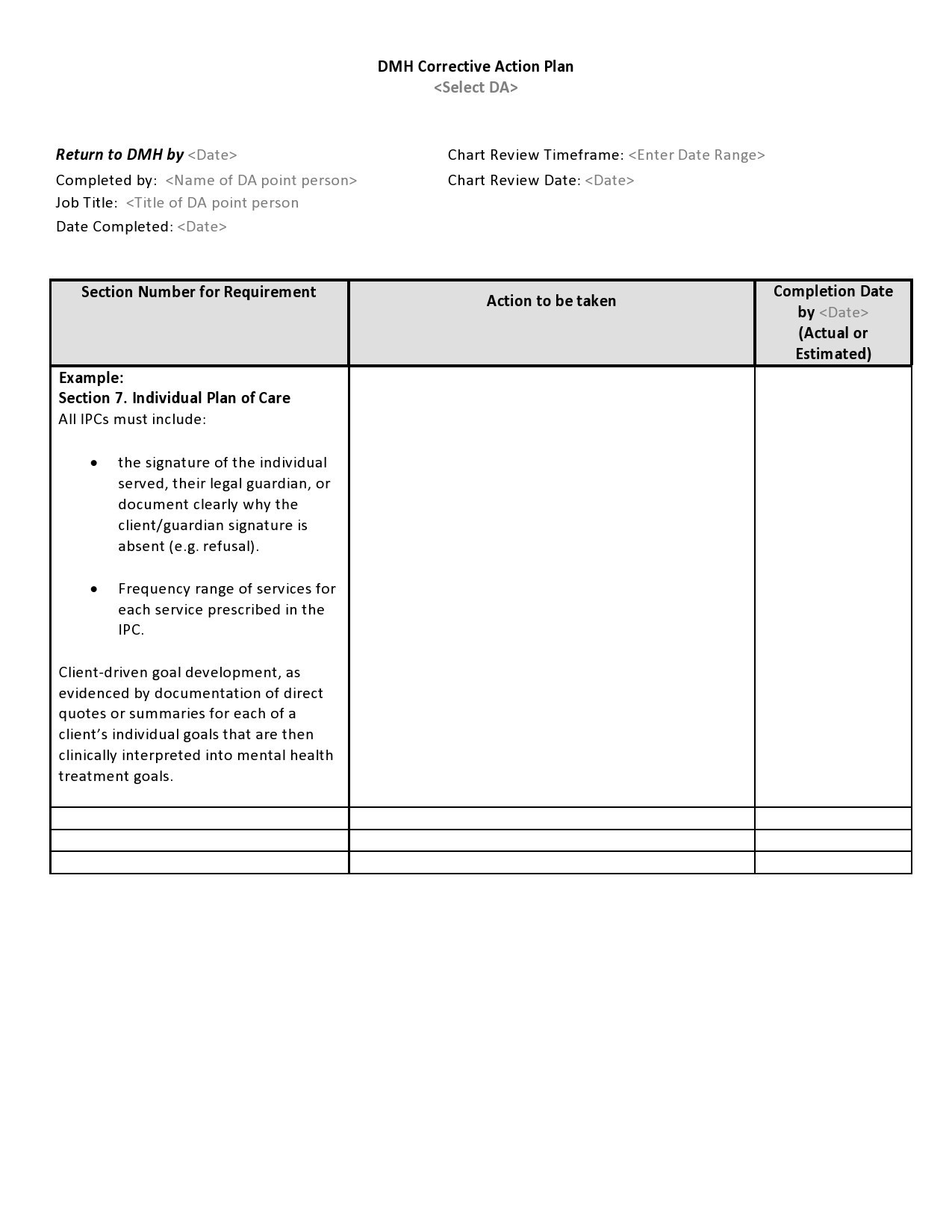 Corrective Action Plan