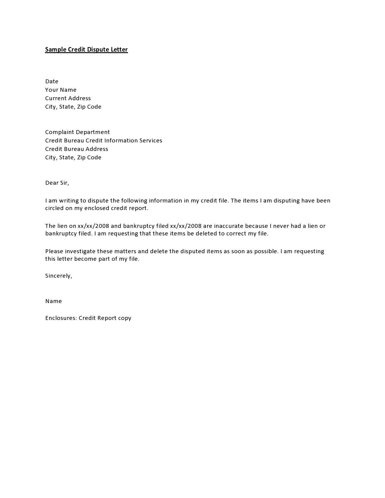 Credit Dispute Letter