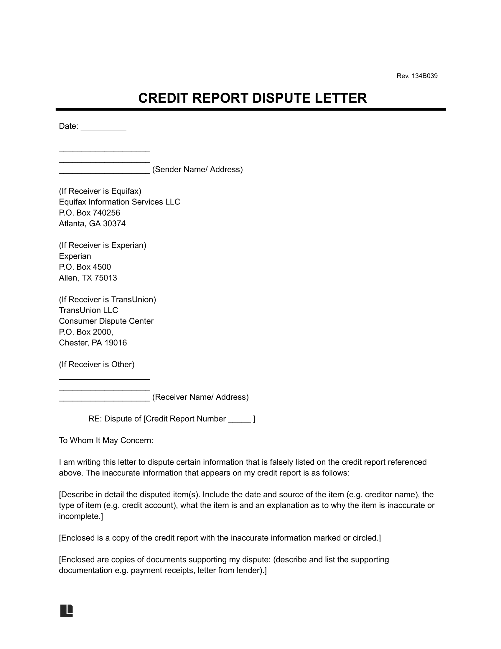 Credit Report Dispute Letter