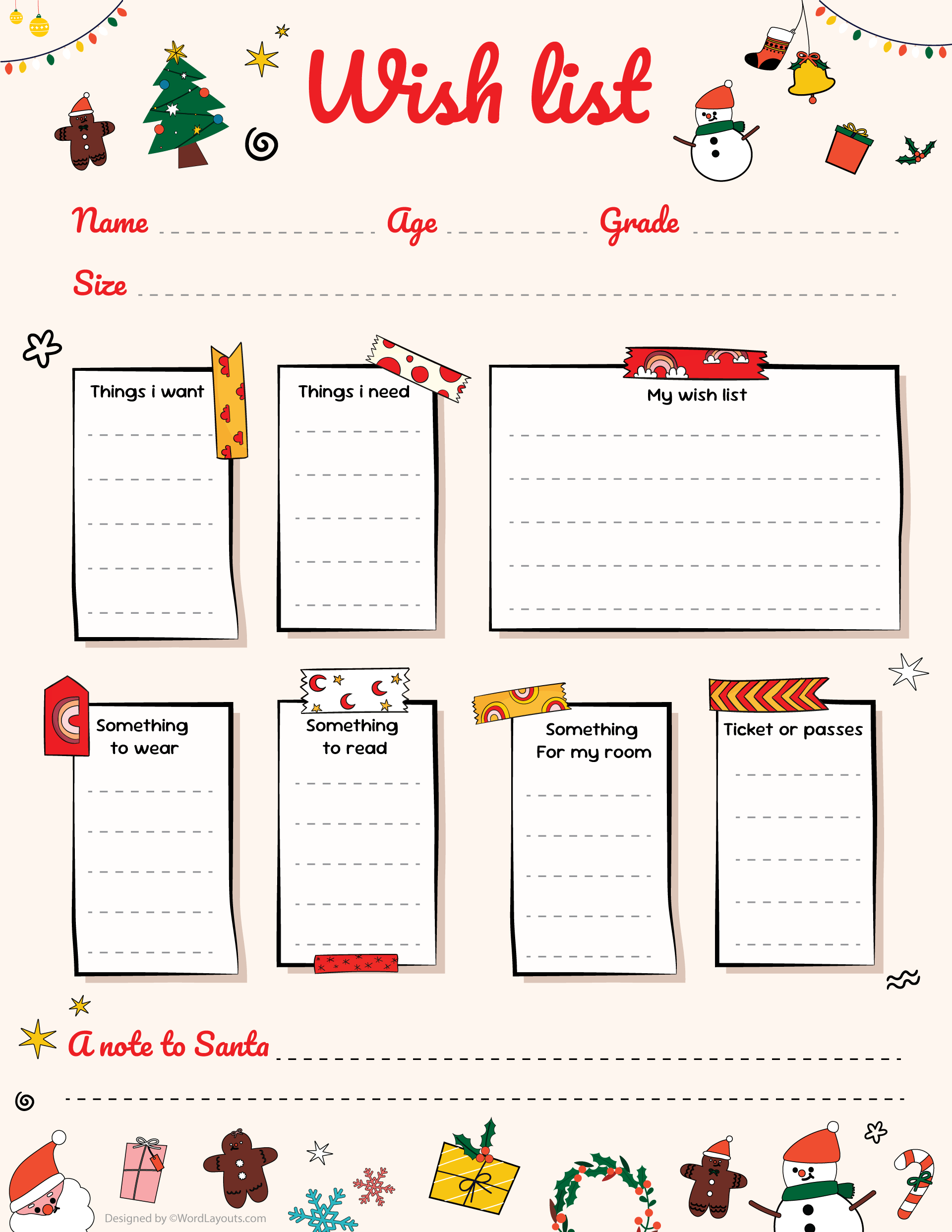 Cute Christmas Gift Wishlist Template