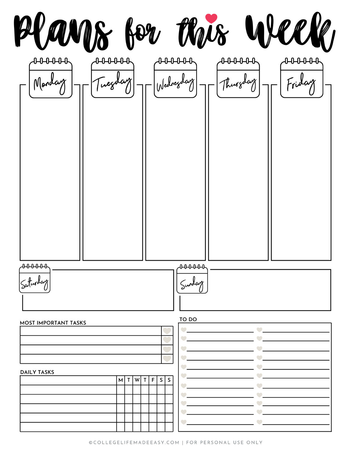 Cute Printable Weekly Planner